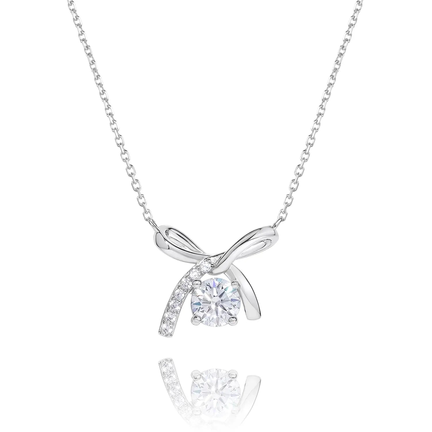 14K Gold Plated 1CT Round Cut Moissanite Bow Setting Necklace