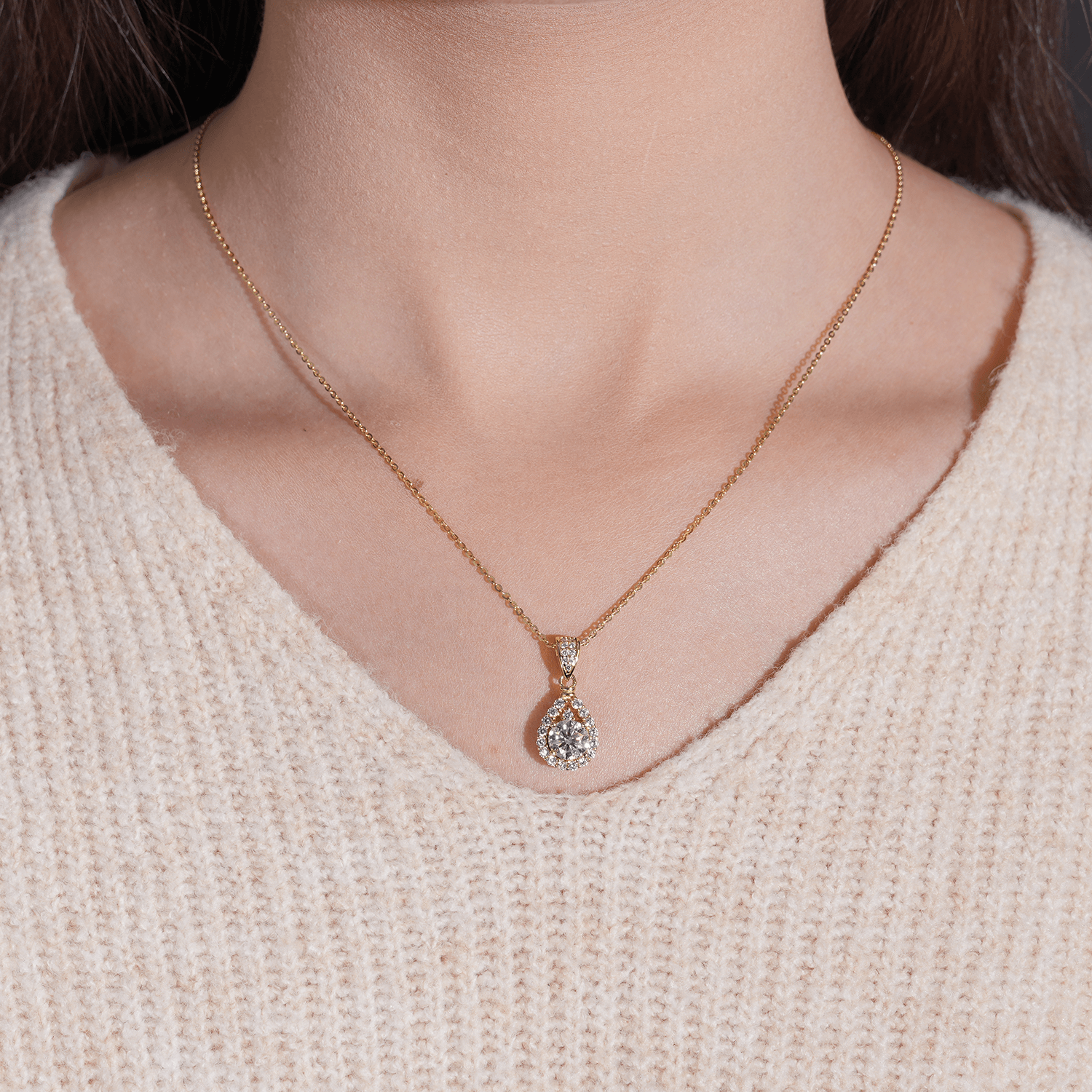 14K Gold Plated Teardrop Shape Classic Moissanite Pendant