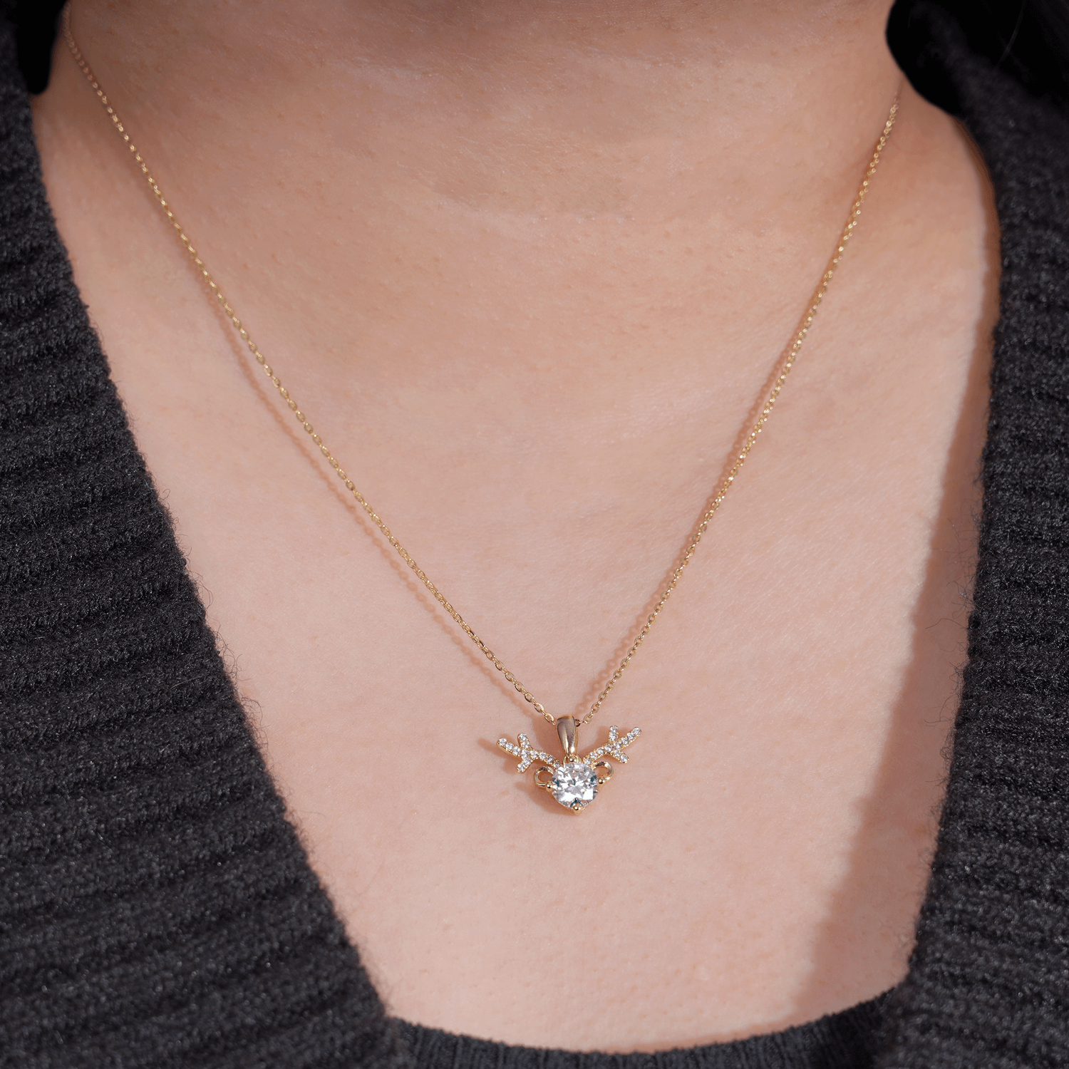 14K Gold Plated 1CT Deer Antler Round Moissanite Necklace