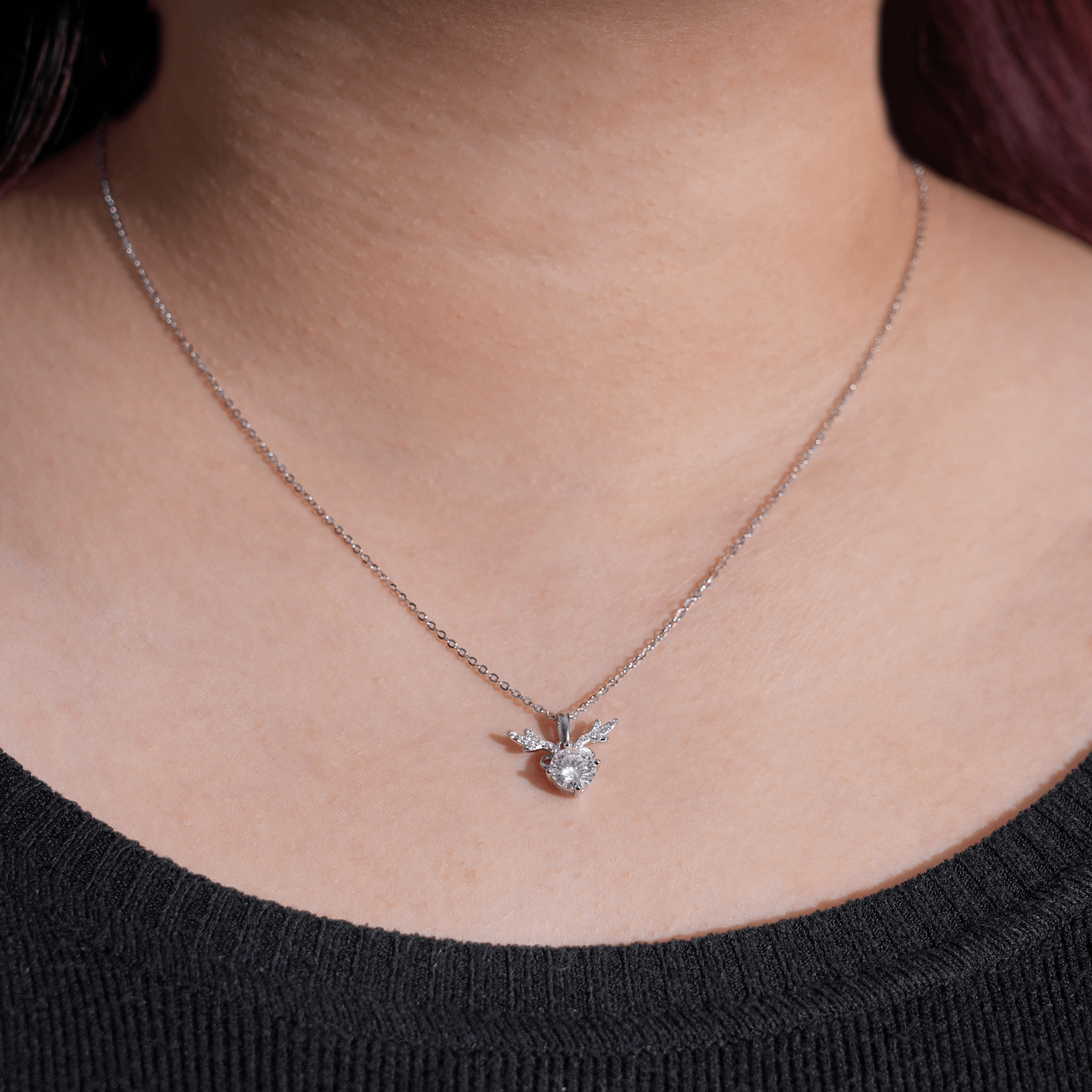 14K Gold Plated 1CT Deer Antler Round Moissanite Necklace