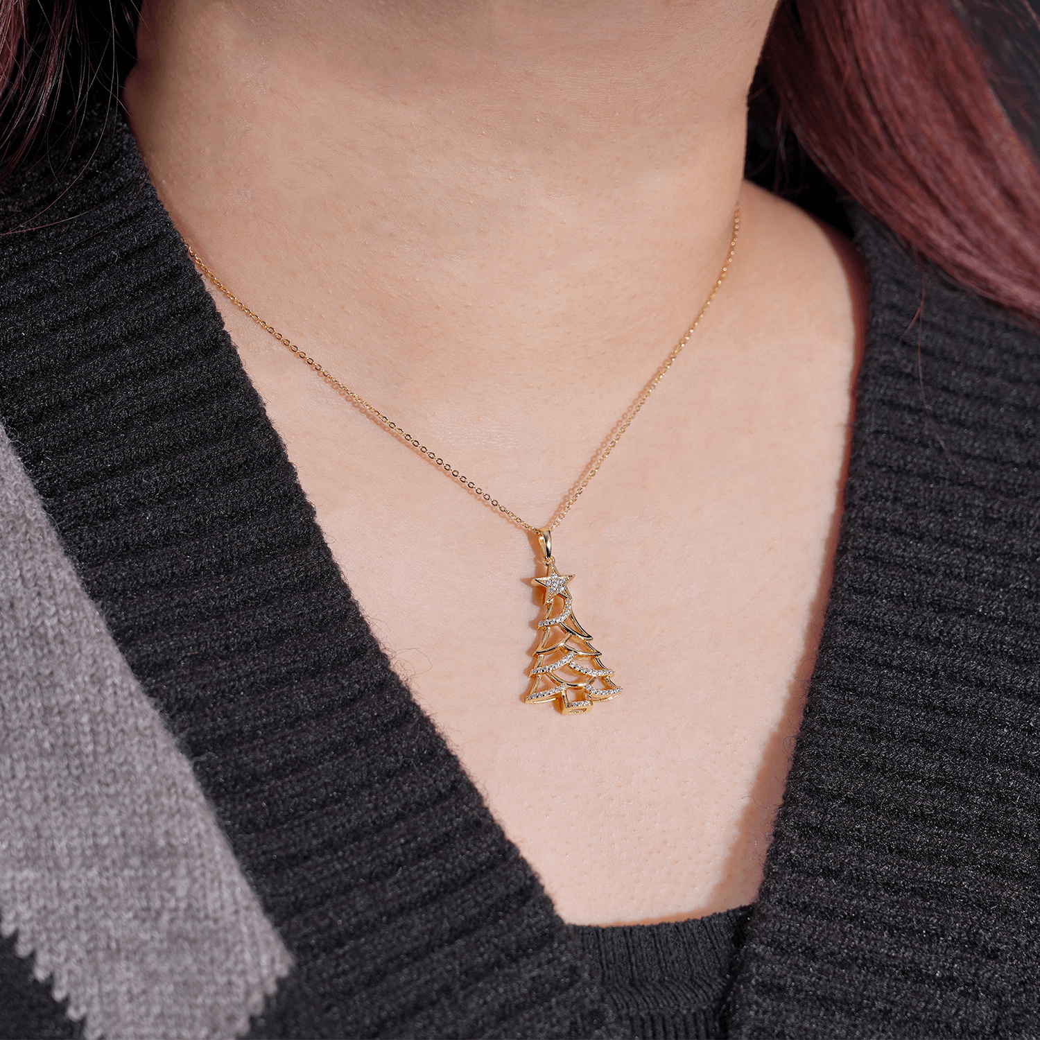 14K Gold Plated Twinkling Pine Moissanite Pendant