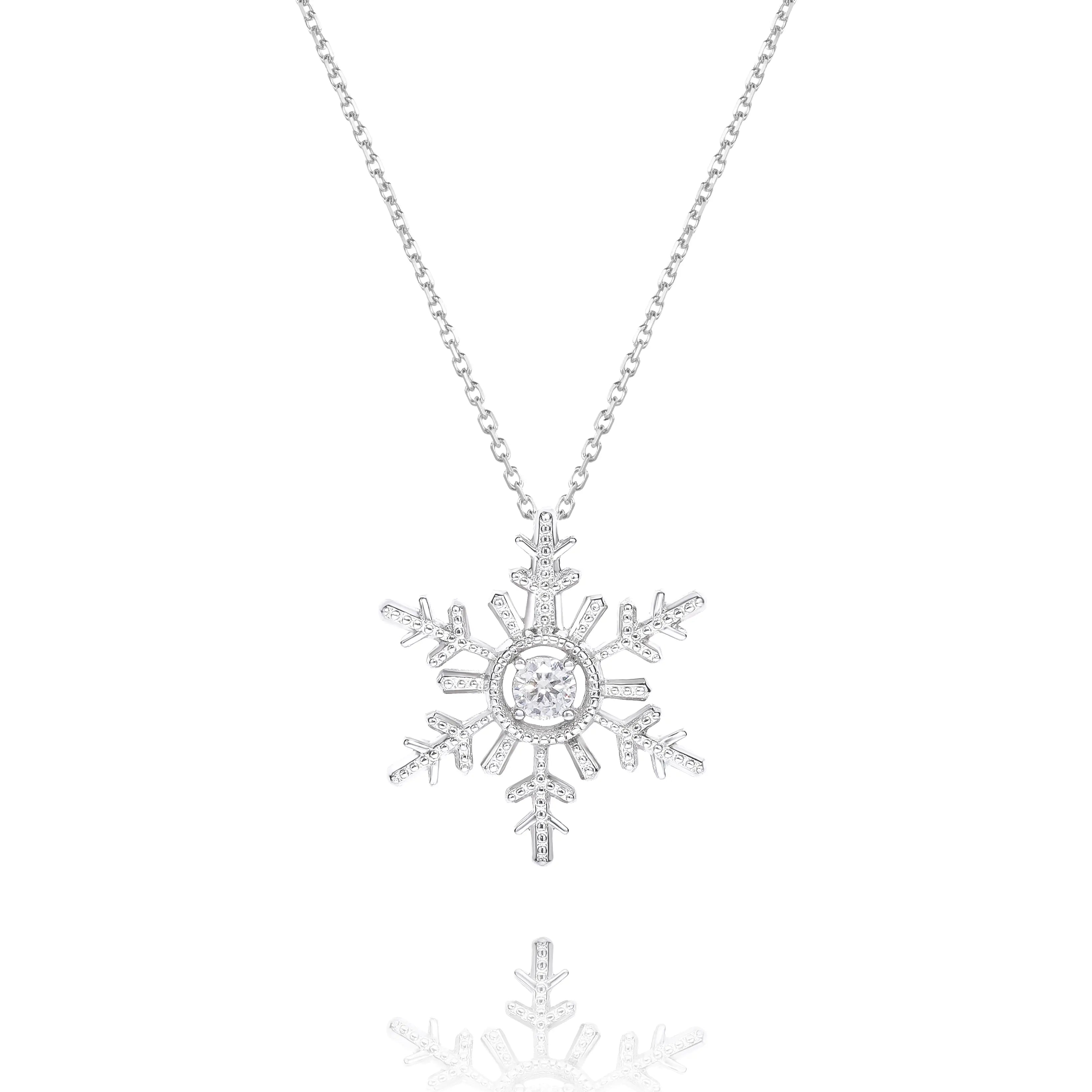 14K Gold Plated Sparkling Snowflakes Moissanite Pendant Necklace