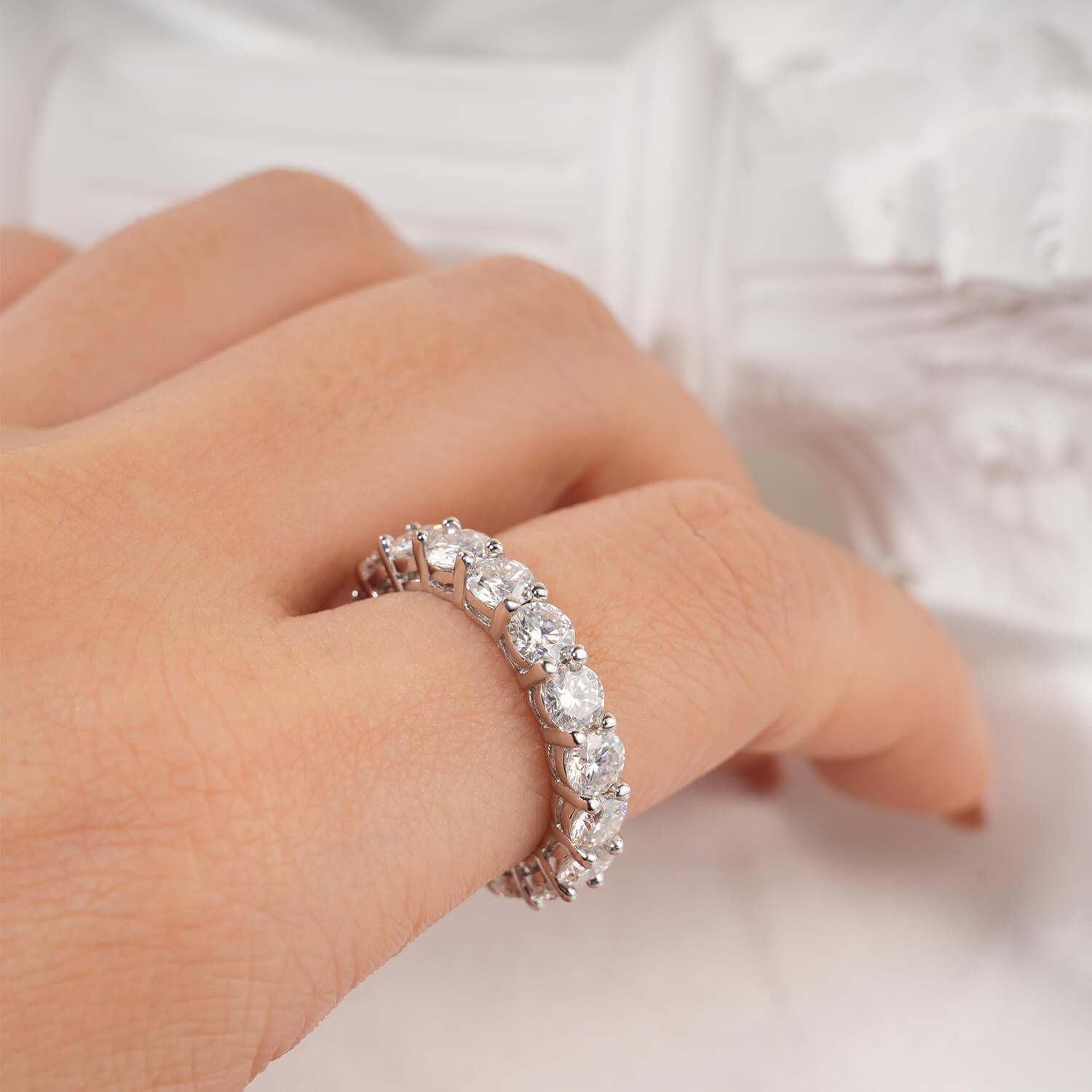 Round Cut Moissanite Eternity Ring