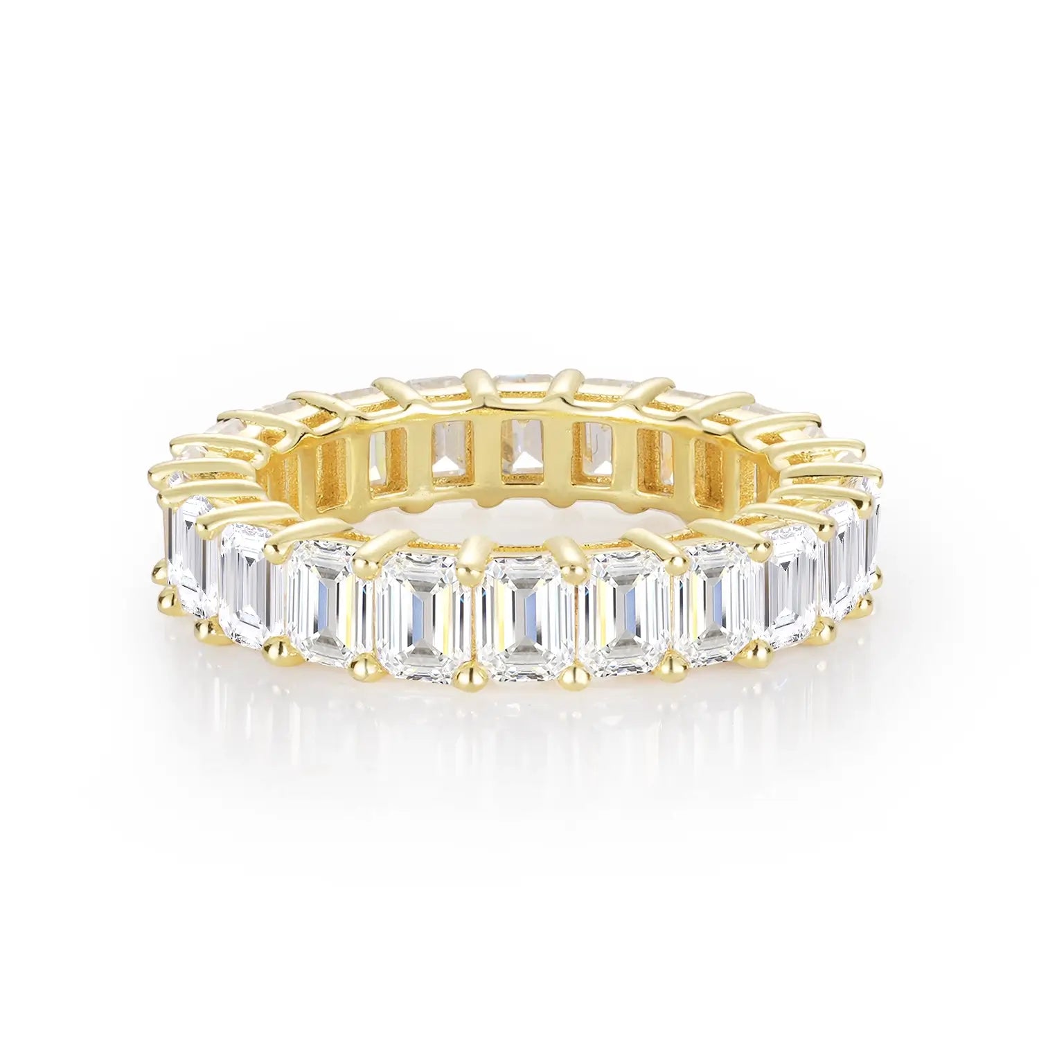 Emerald Cut Shared Prong Full Moissanite Band