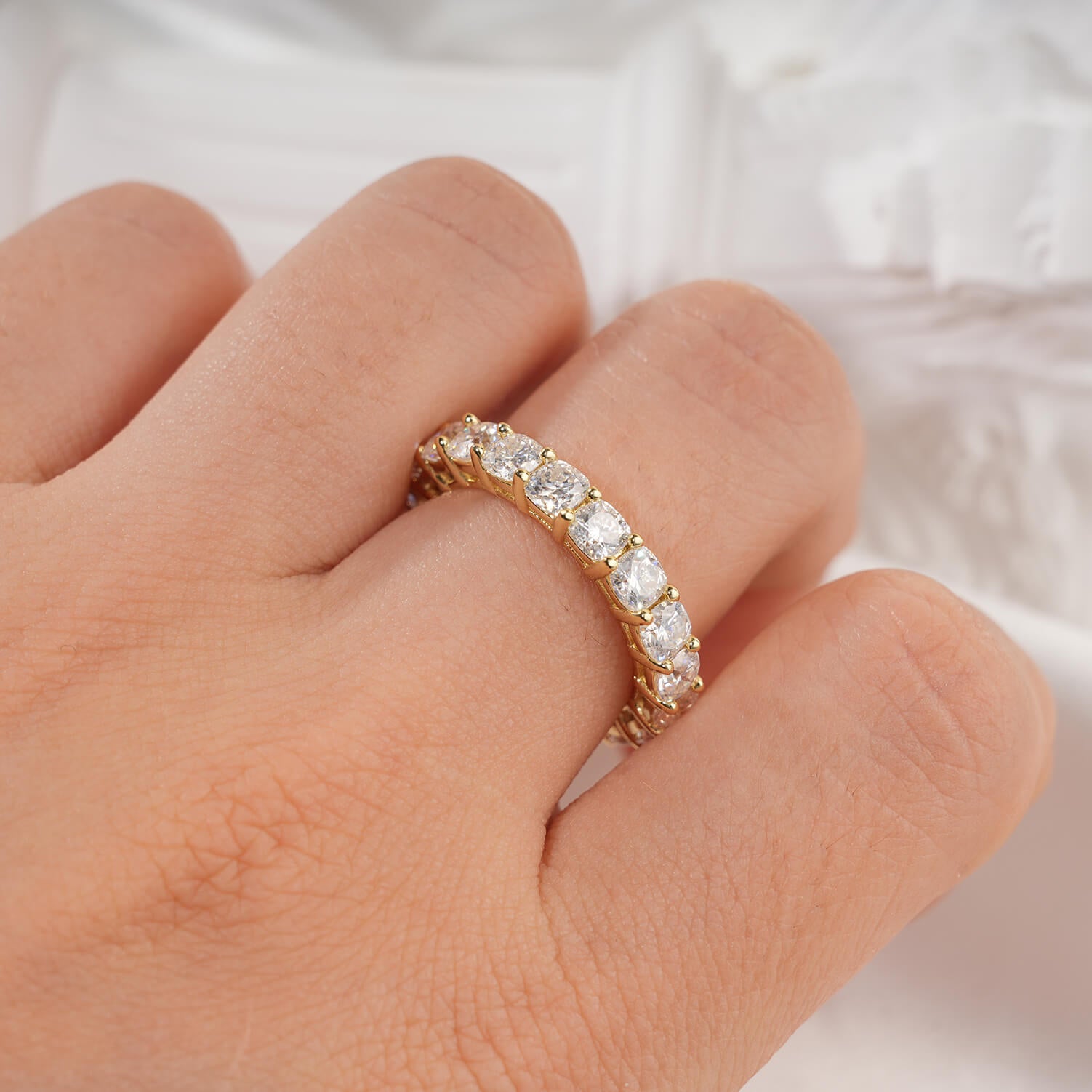 Cushion Cut Moissanite Eternity Ring
