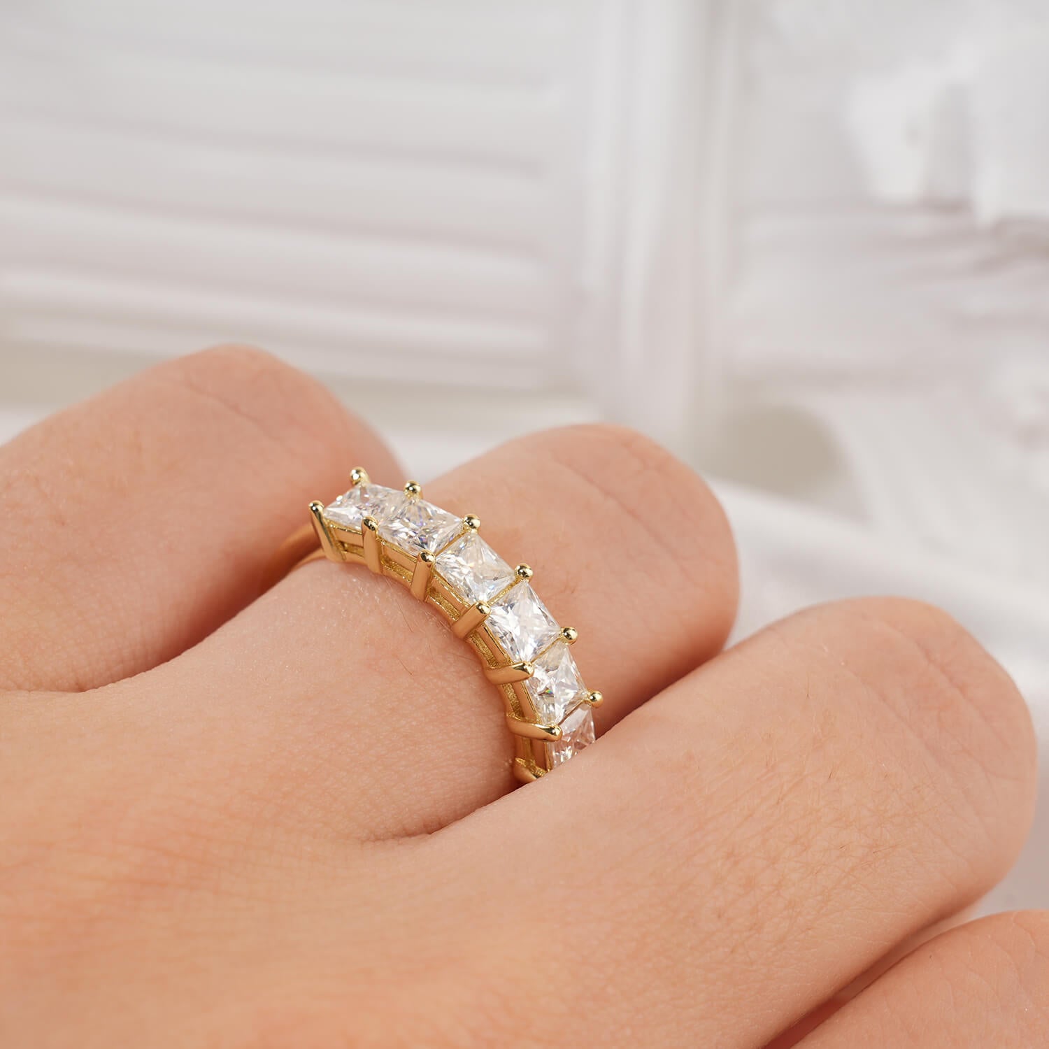 Princess Cut Moissanite Wedding Band Ring