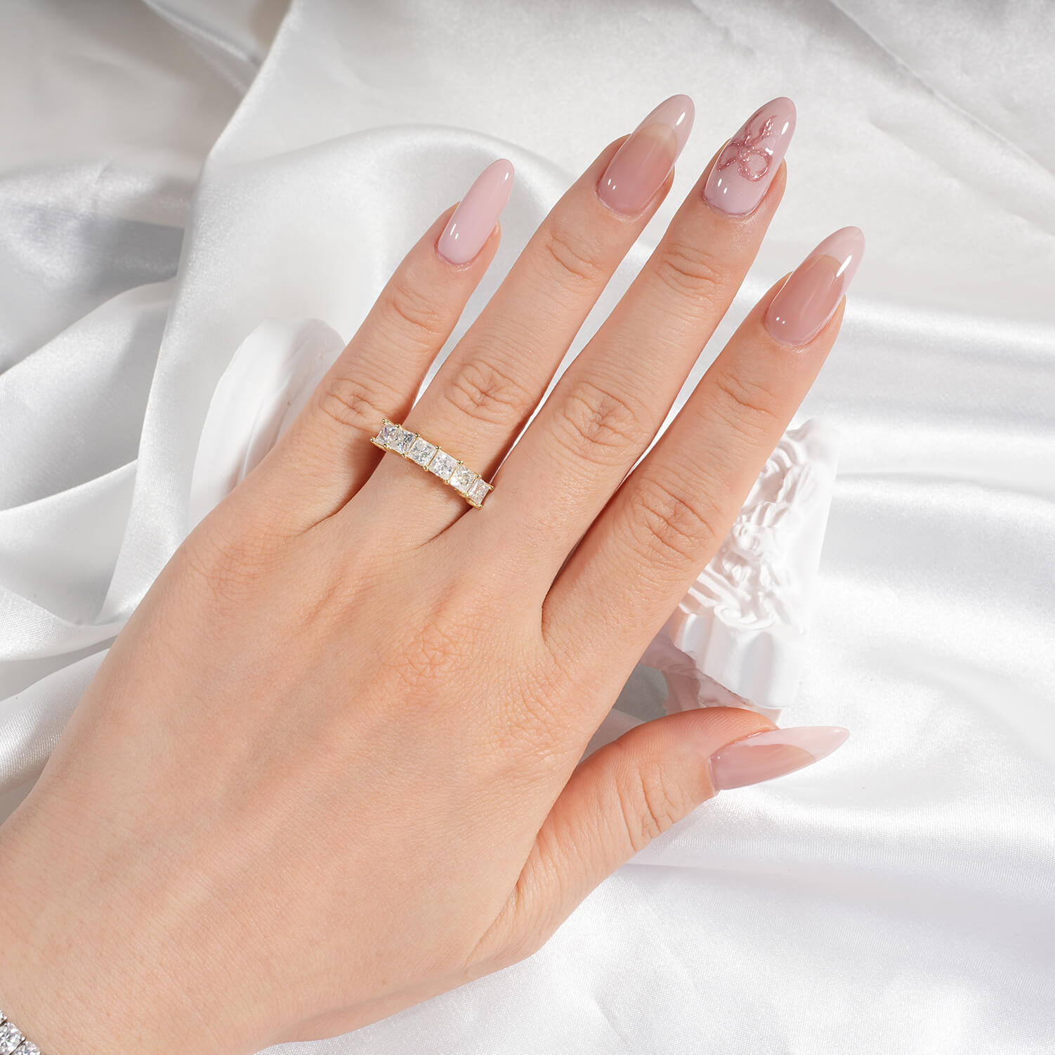 Princess Cut Moissanite Wedding Band Ring