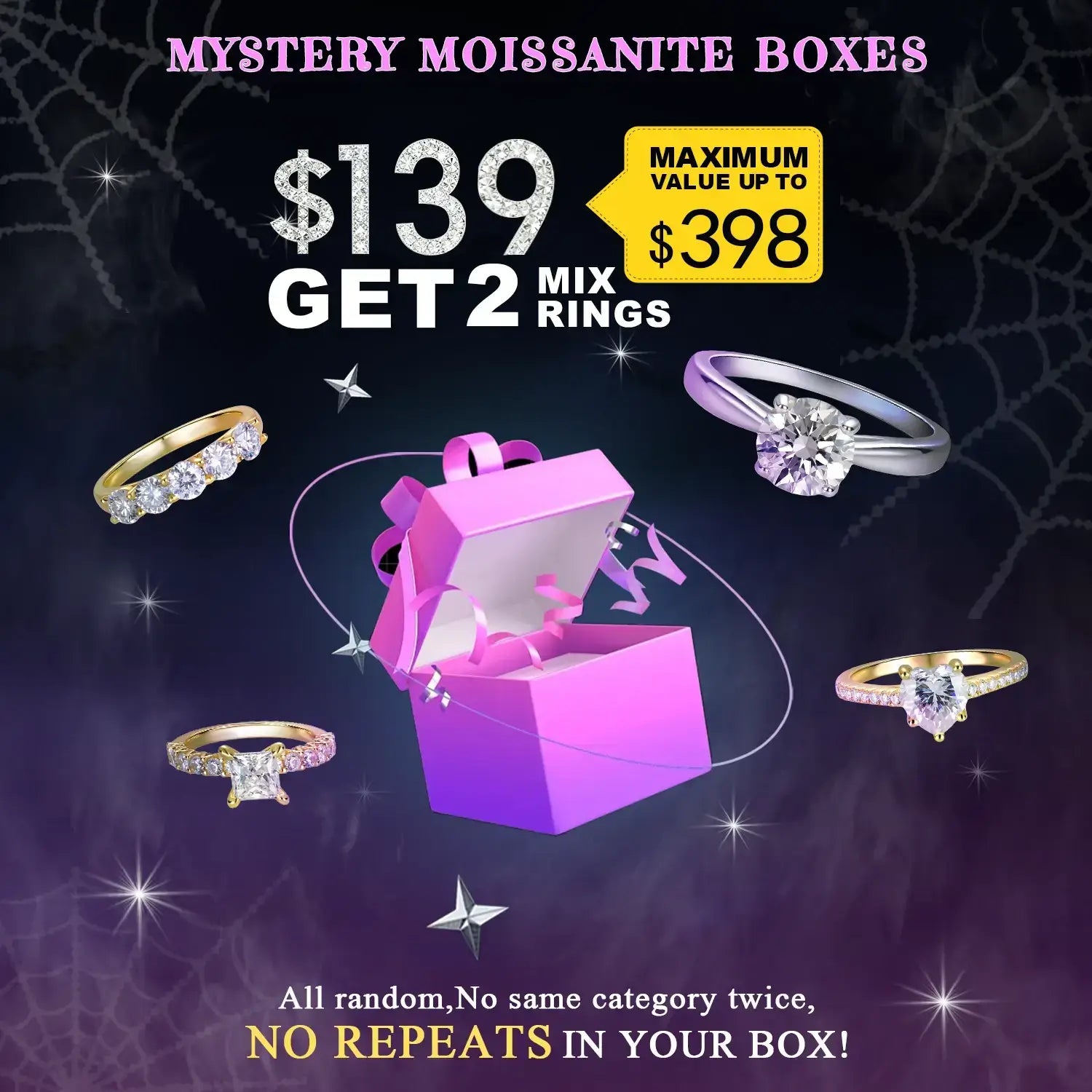 $139 Moissanite Mystery Box – Get Mix 2 Rings