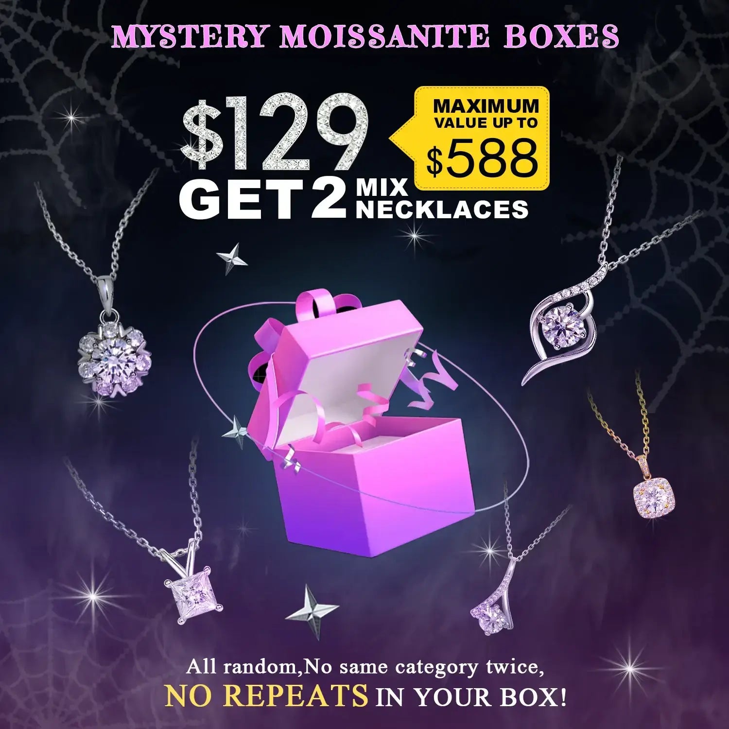 $129 Moissanite Mystery Box – Get Mix 2 Necklace