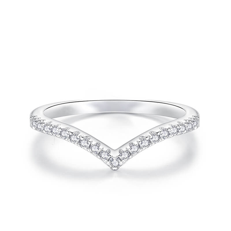 14K Gold Plated Chevron Curved Moissanite Wedding Ring