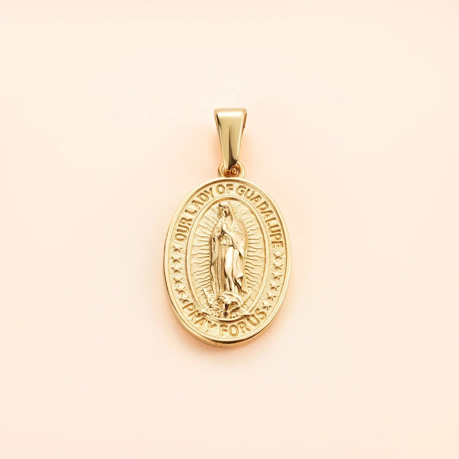 Gold Medallion with “Pray for Us” Holy Mary Medallion Charm