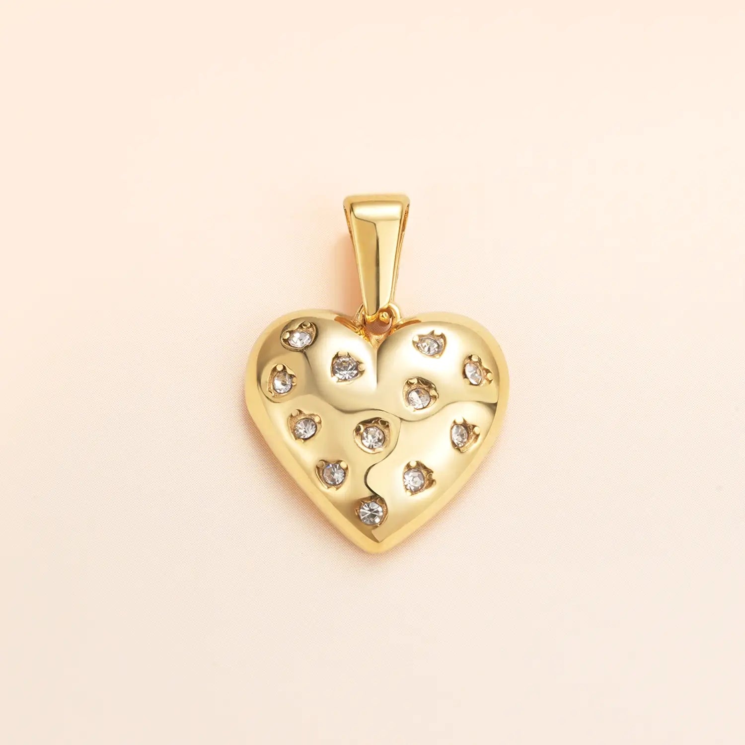 Yellow Gold Puffy Diamond Heart Charm