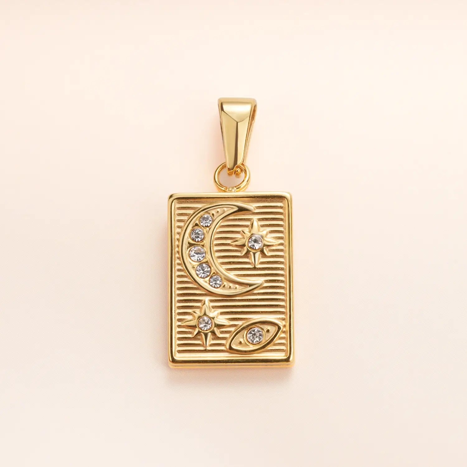 Gemnel Carved Moon Star Rectangle Diamond Charm
