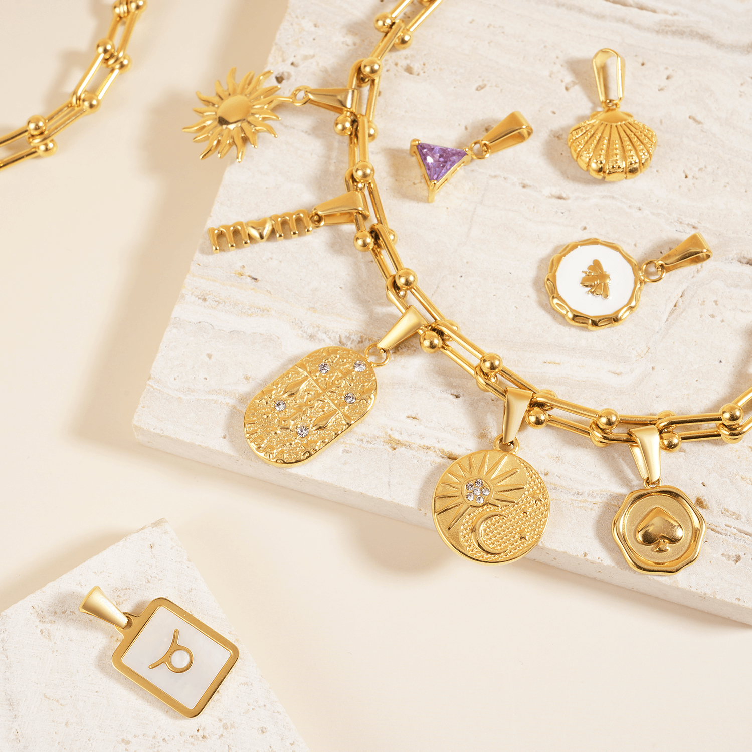 Gold Plated October Birthstone Triangle Charm