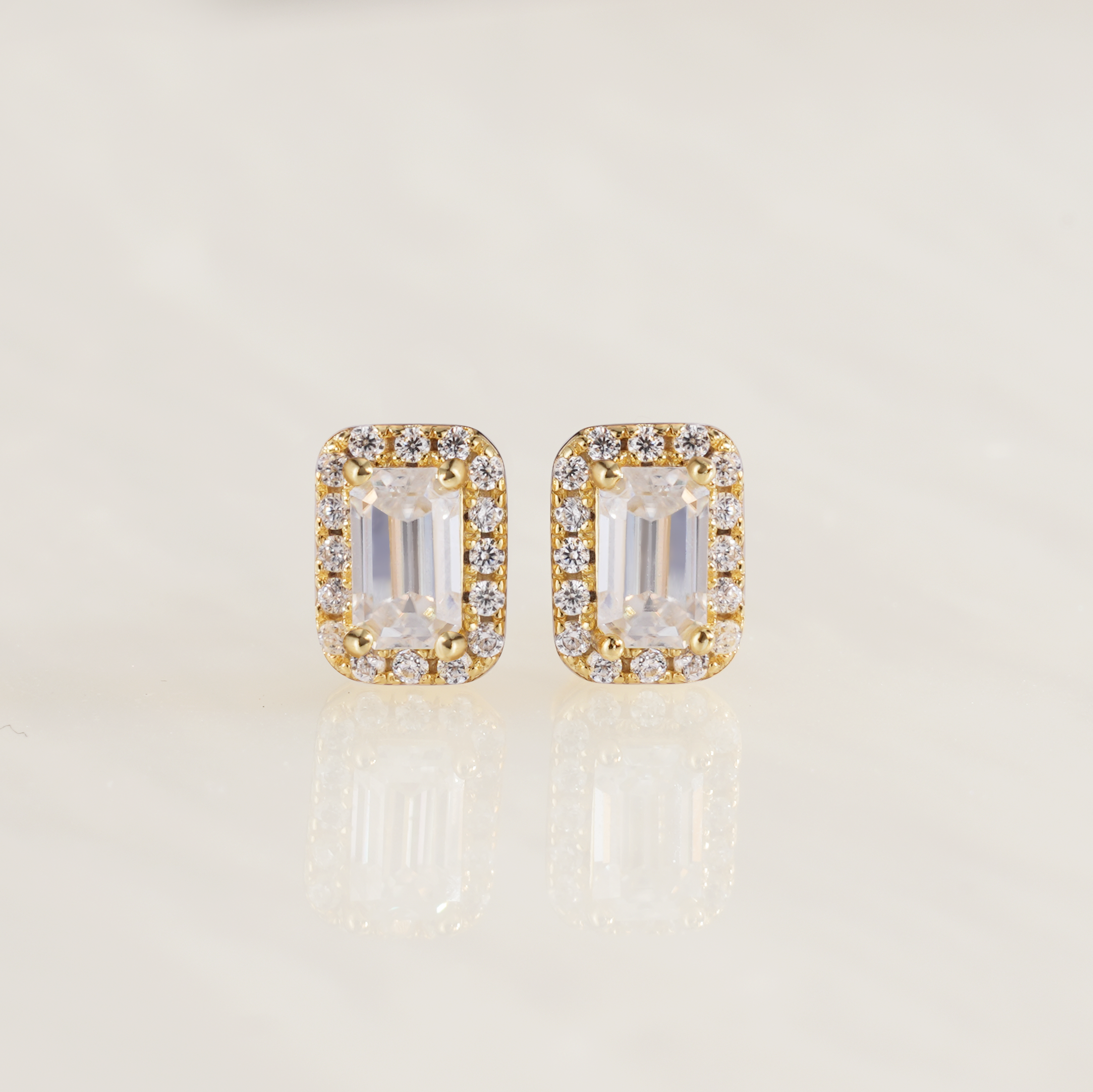 Luxe Halo Emerald Cut Moissanite Butterfly Back Earrings