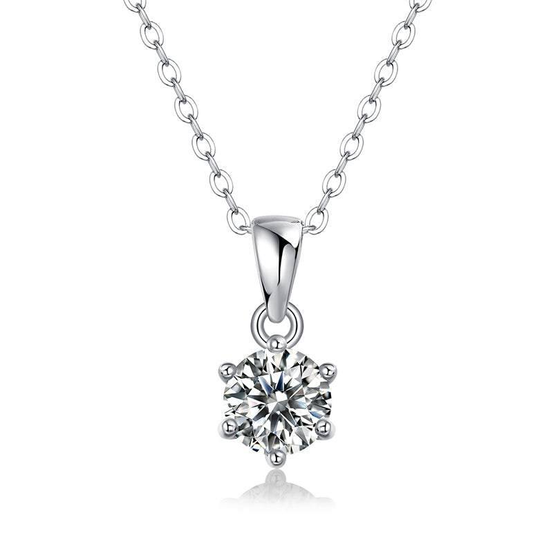 Round Shape Six Claw Moissanite Necklace