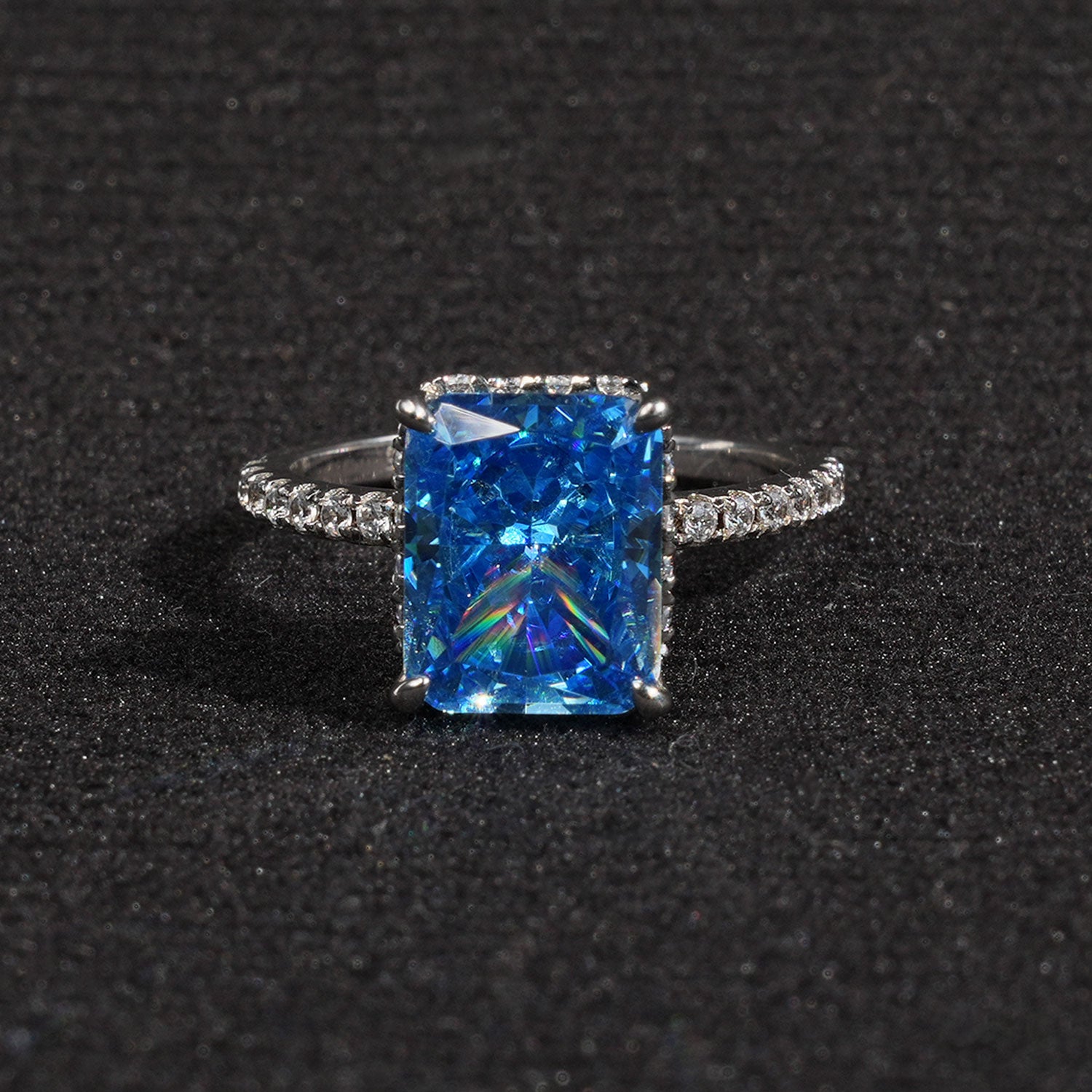 4CT Crushed Ice Cutting Blue Simulated Diamond Hidden Hola Ring