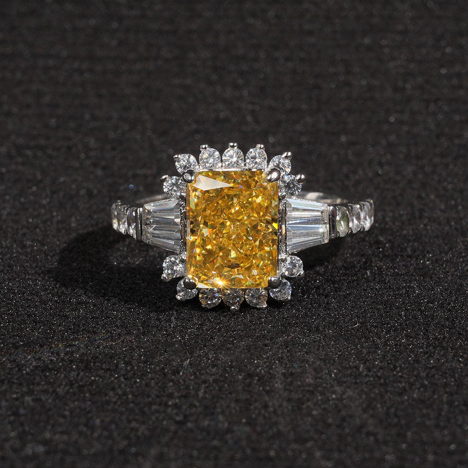 3CT Crushed Ice Cutting Delicate Bloom Radiant Yellow Simulated Diamond Ring