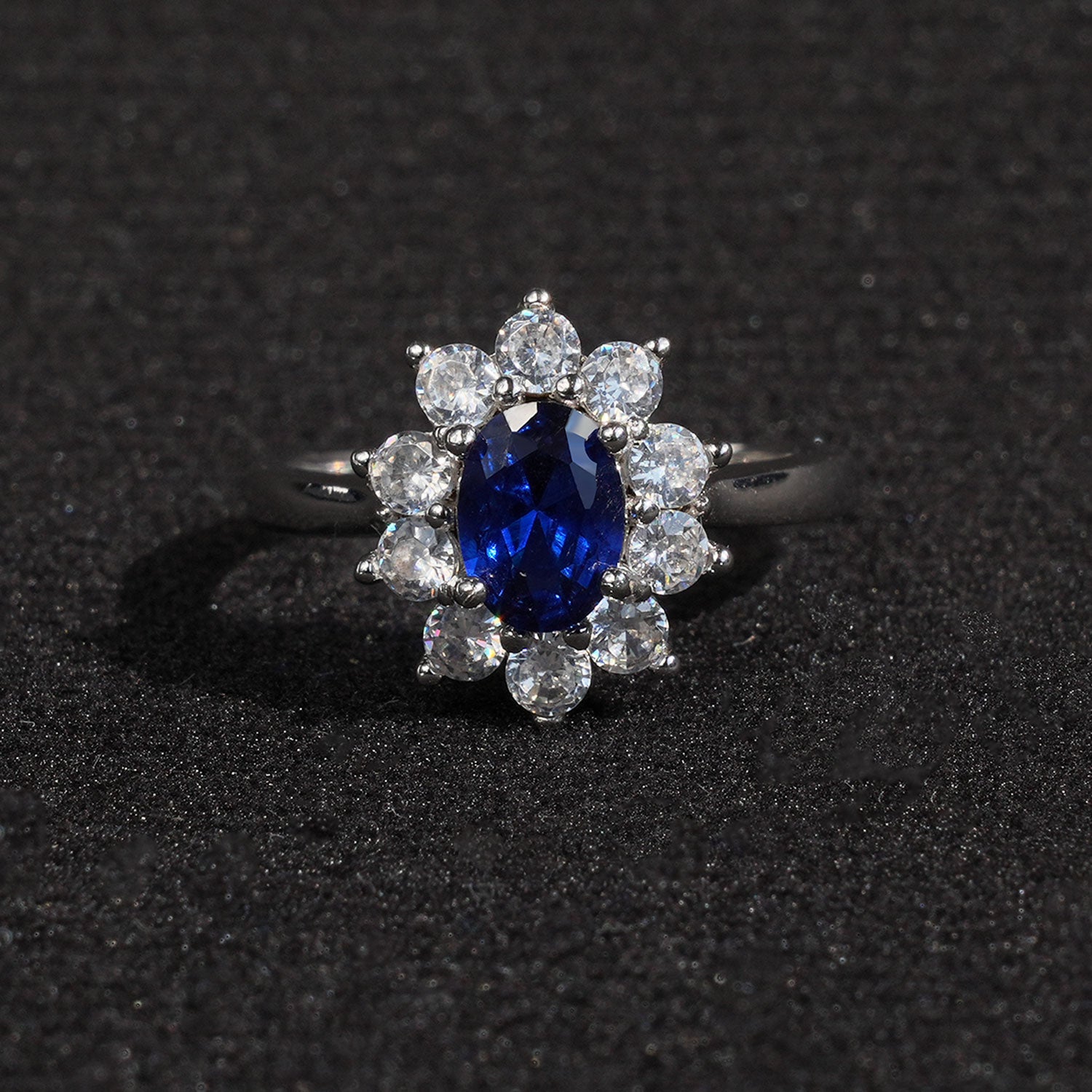 1CT Oval Flower Power Blue Synthetic-Sapphire Ring