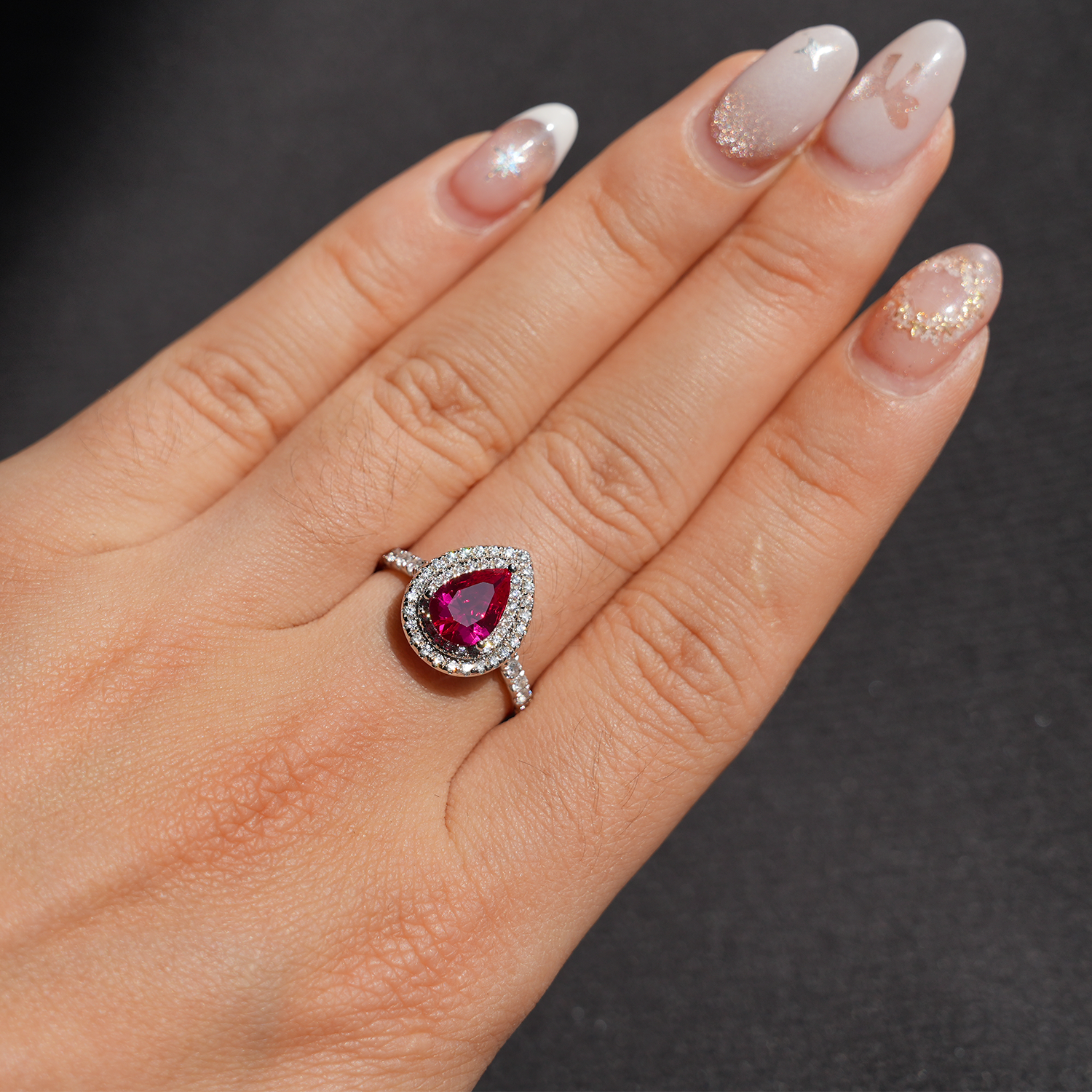 1.25CT Tear of Elegance Red Simulated Diamond Ring