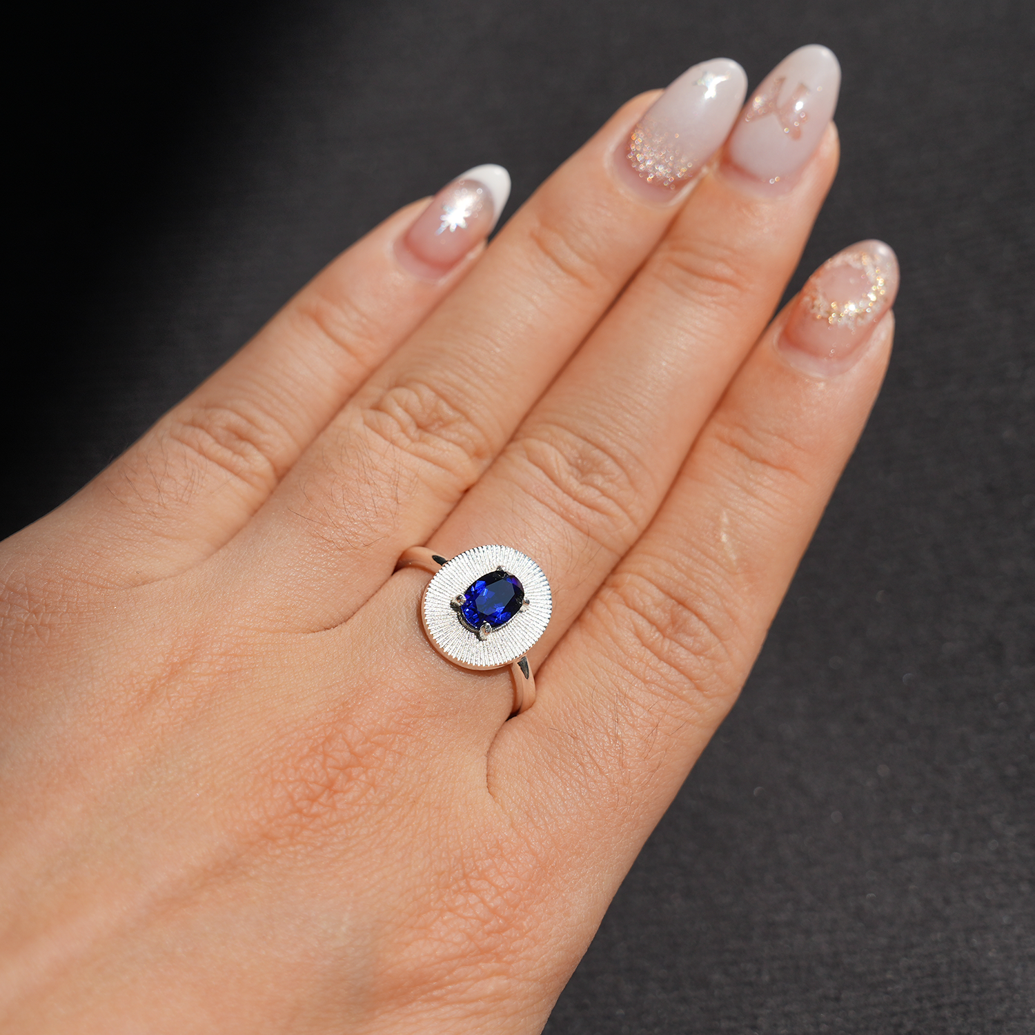 1CT Timeless Oval Synthetic-Sapphire Vintage Ring