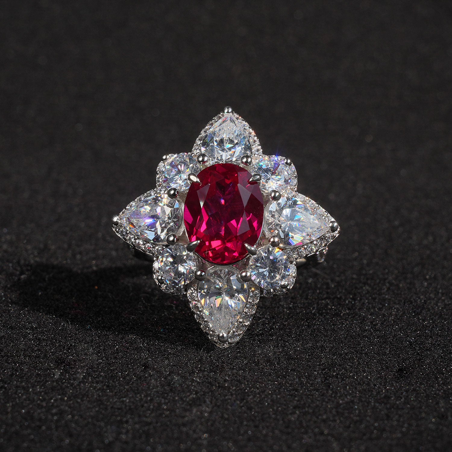 3CT Luxury Oval Crushed Ice Cutting Synthetic-ruby Ring