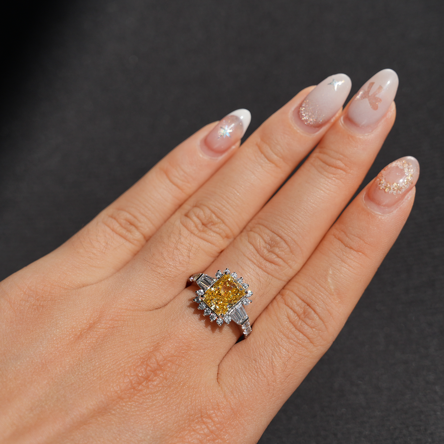 3CT Crushed Ice Cutting Delicate Bloom Radiant Yellow Simulated Diamond Ring