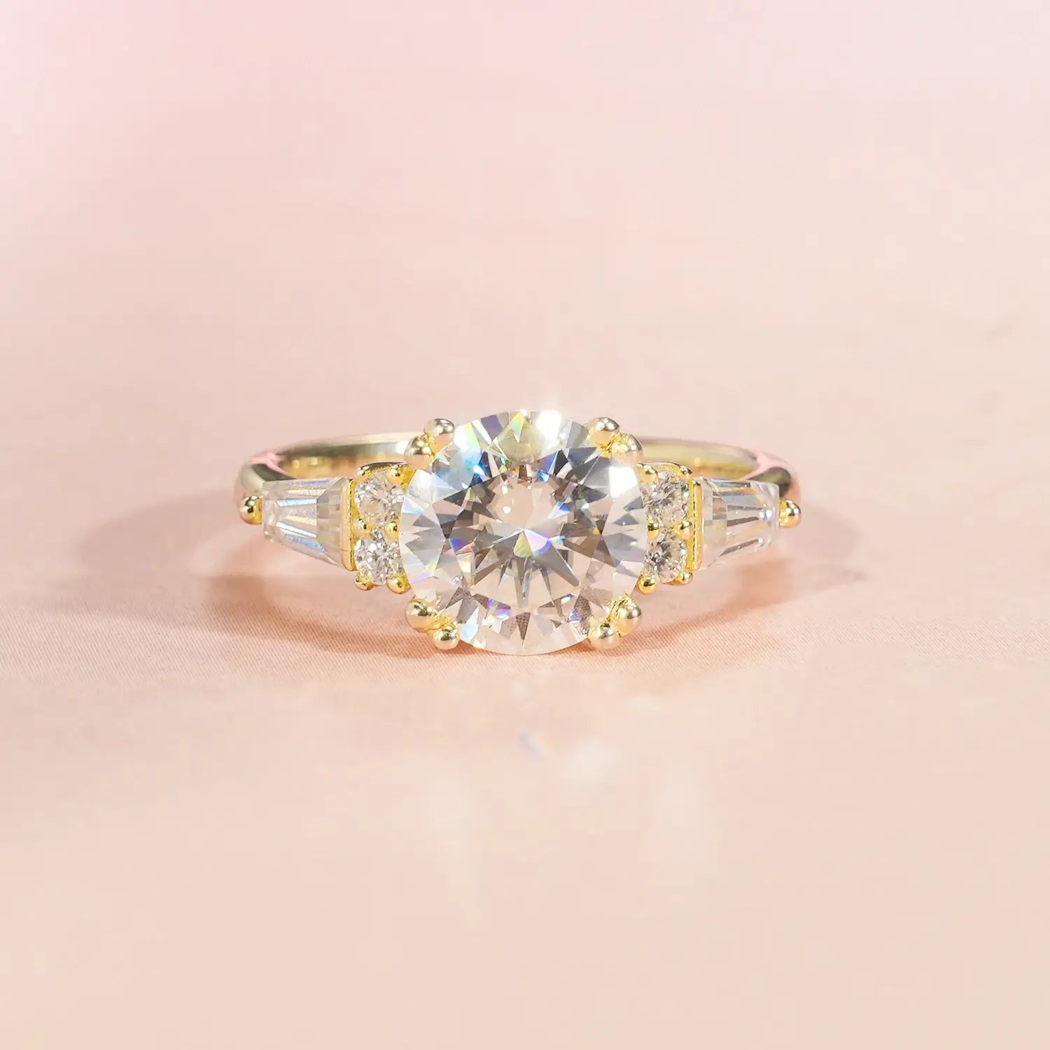 Three Stones 2CT Round Cut Moissanite Diamond Engagement Ring