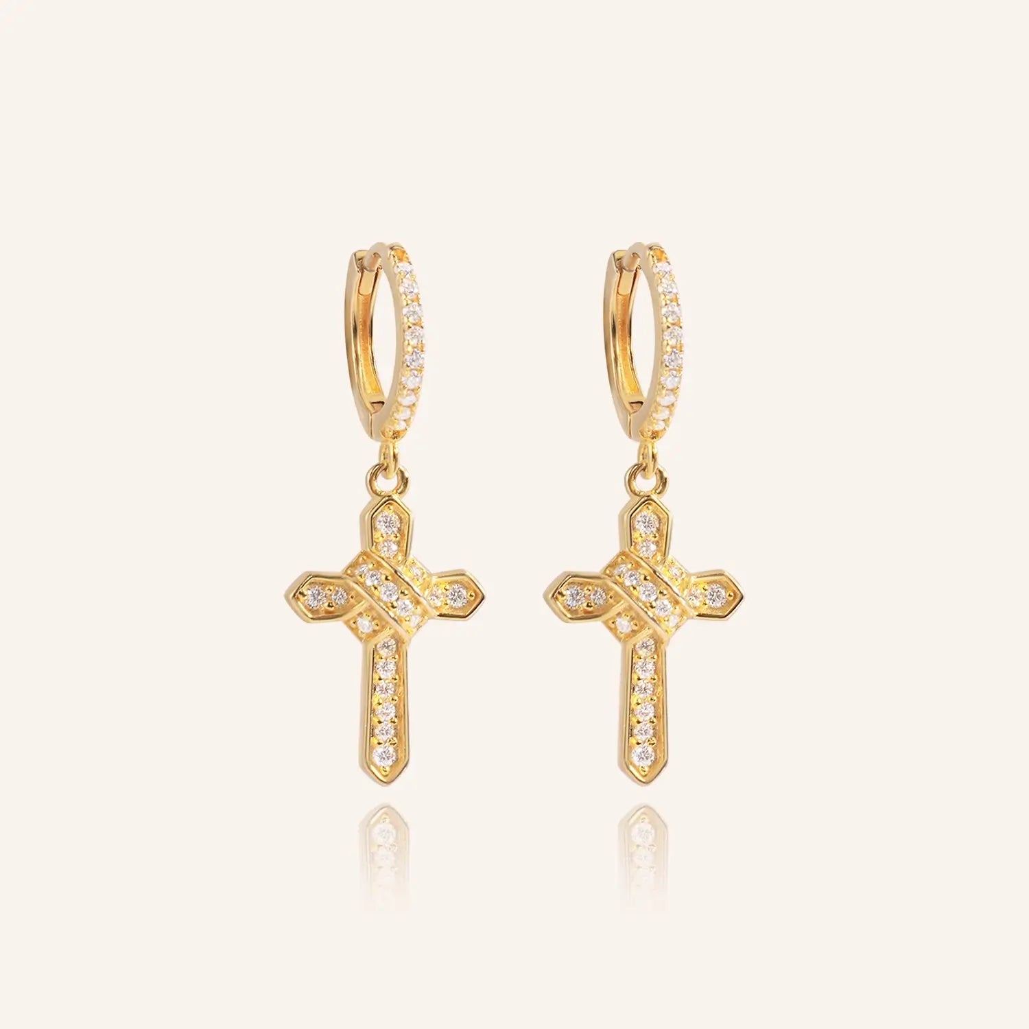 Luxe Cross Design Moissanite Hoop Earrings