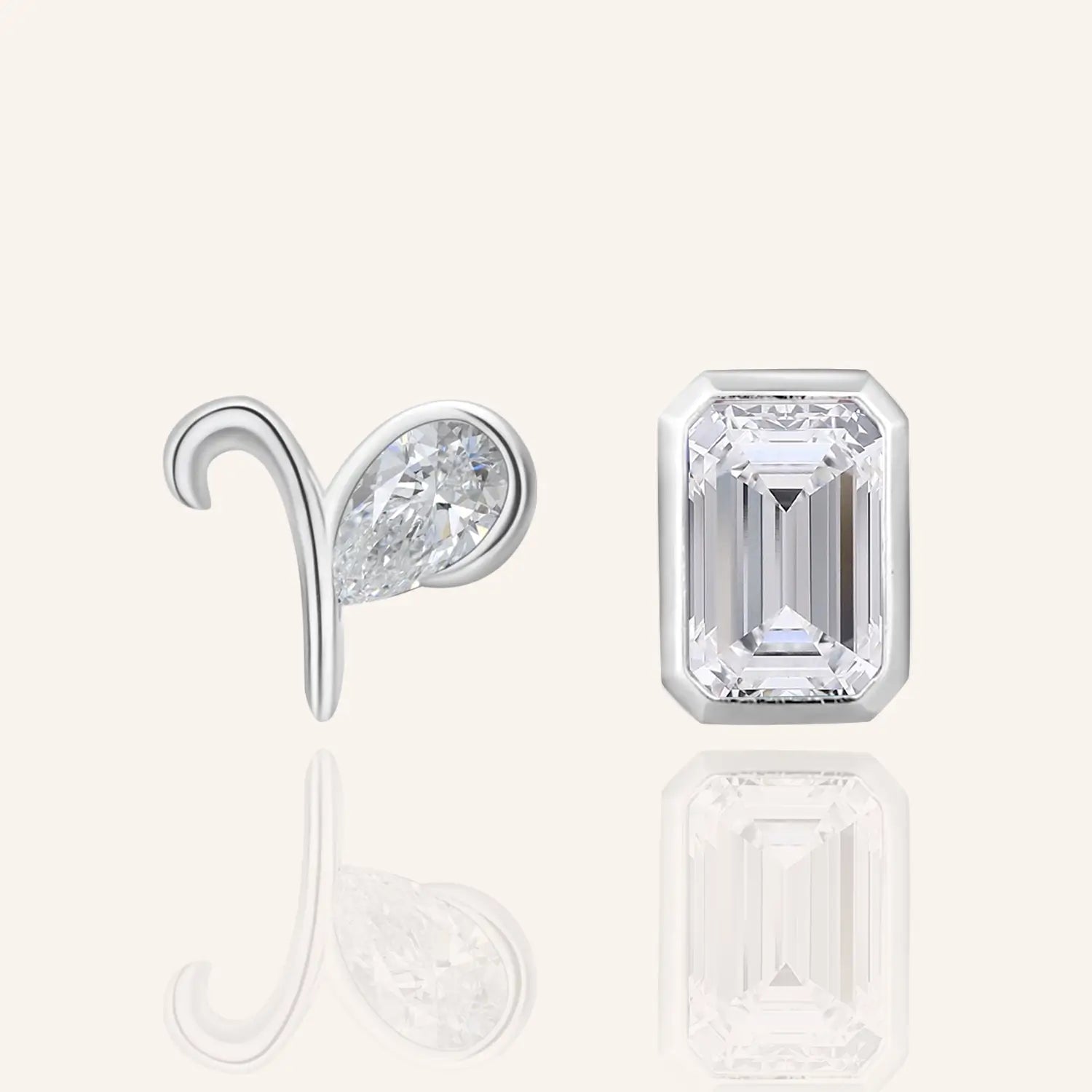 14K White Gold Plated Aries Zodiac Silver Moissanite Diamond Stud Earrings