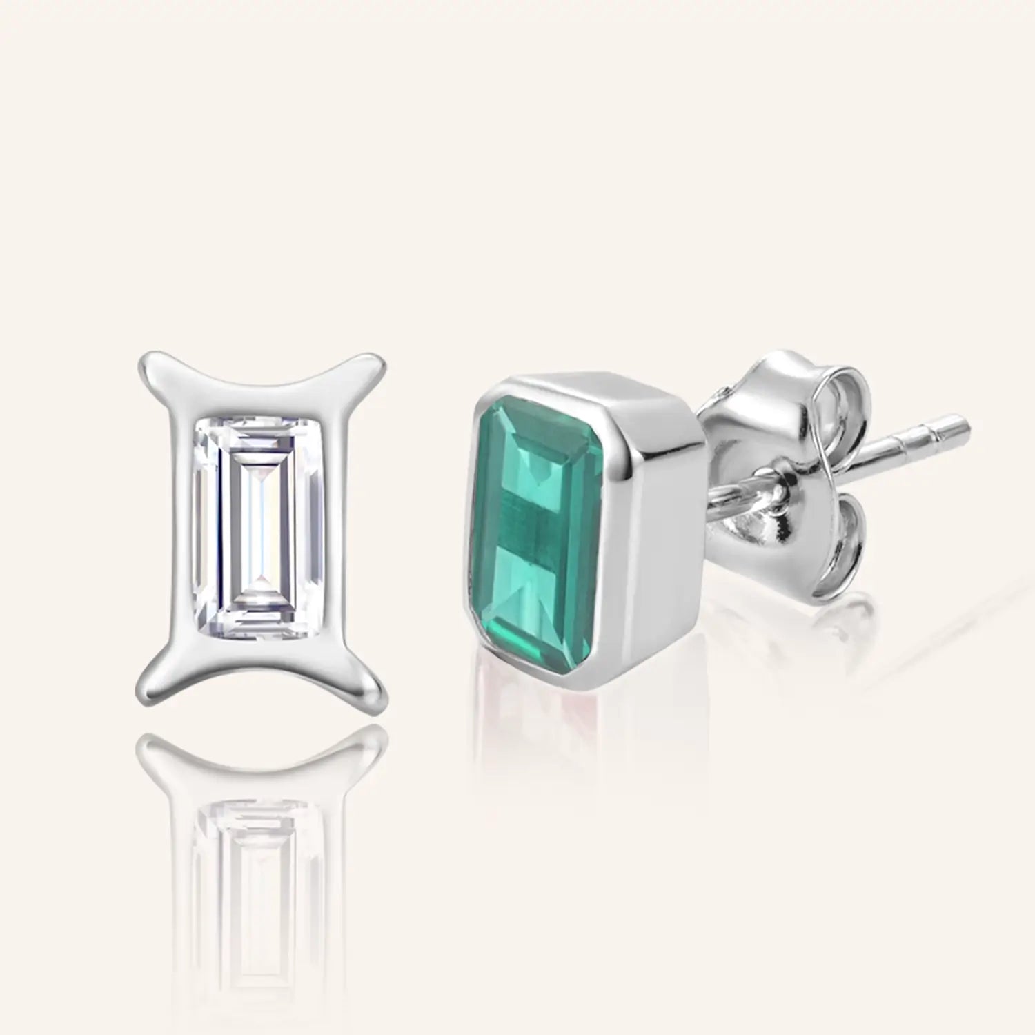 14K White Gold Plated Gemini Zodiac Silver Moissanite Diamond Stud Earrings