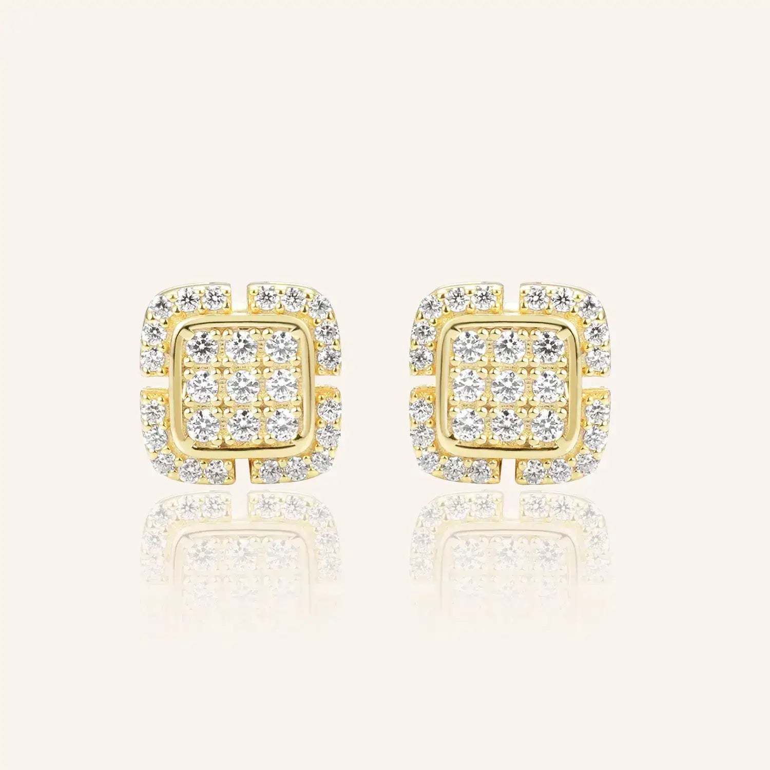 Cushion-shaped Double-layer Pavé-set Moissanite Diamond Stud Earrings