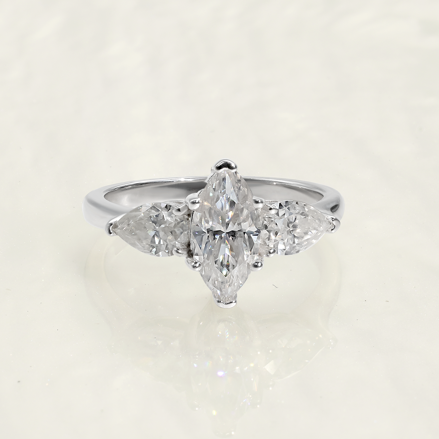 1CT Pear Cut Moissanite Three Stones Engagement Ring