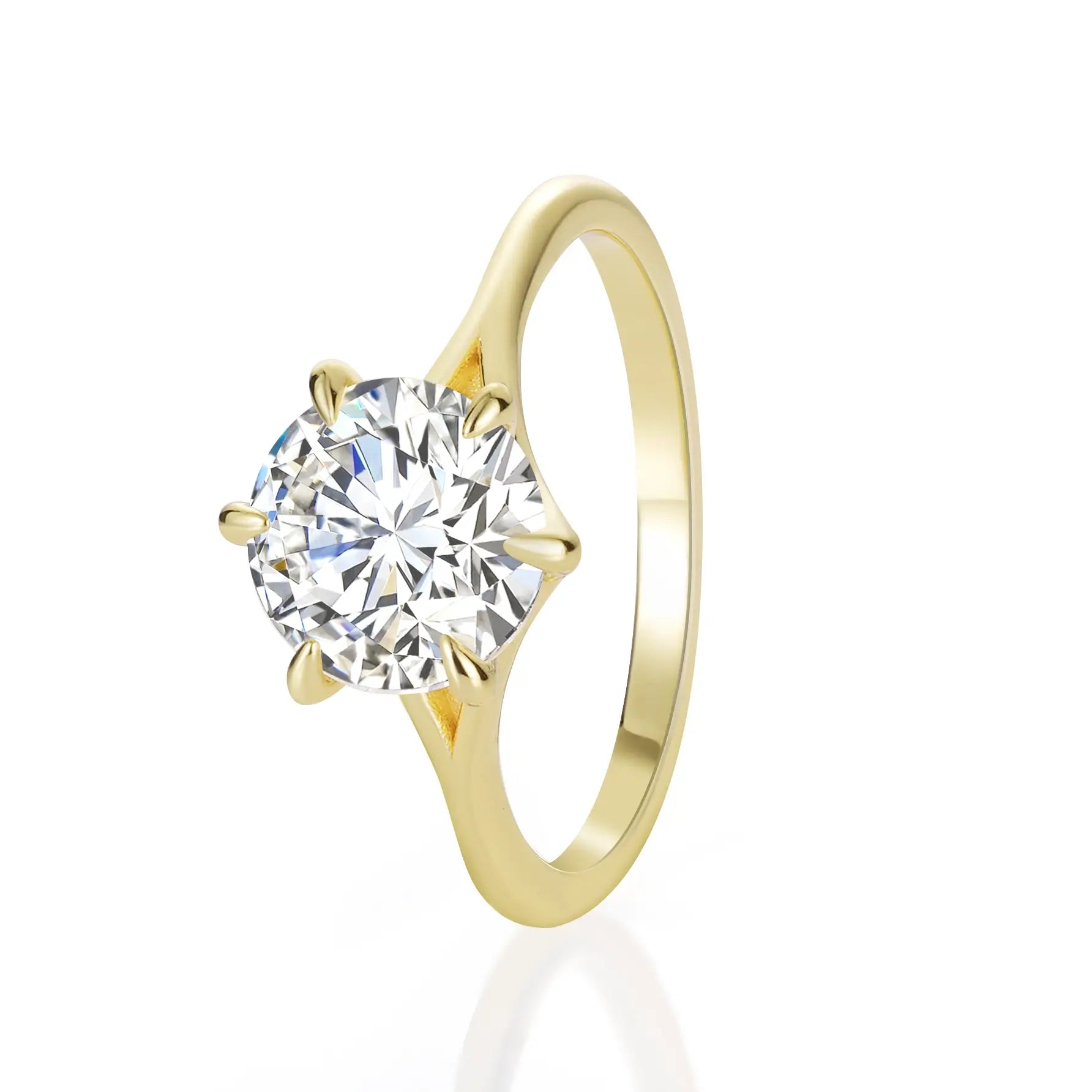 14K Gold Plated Solitaire Round Brillant Cut Moissanite Diamond Engagement Ring
