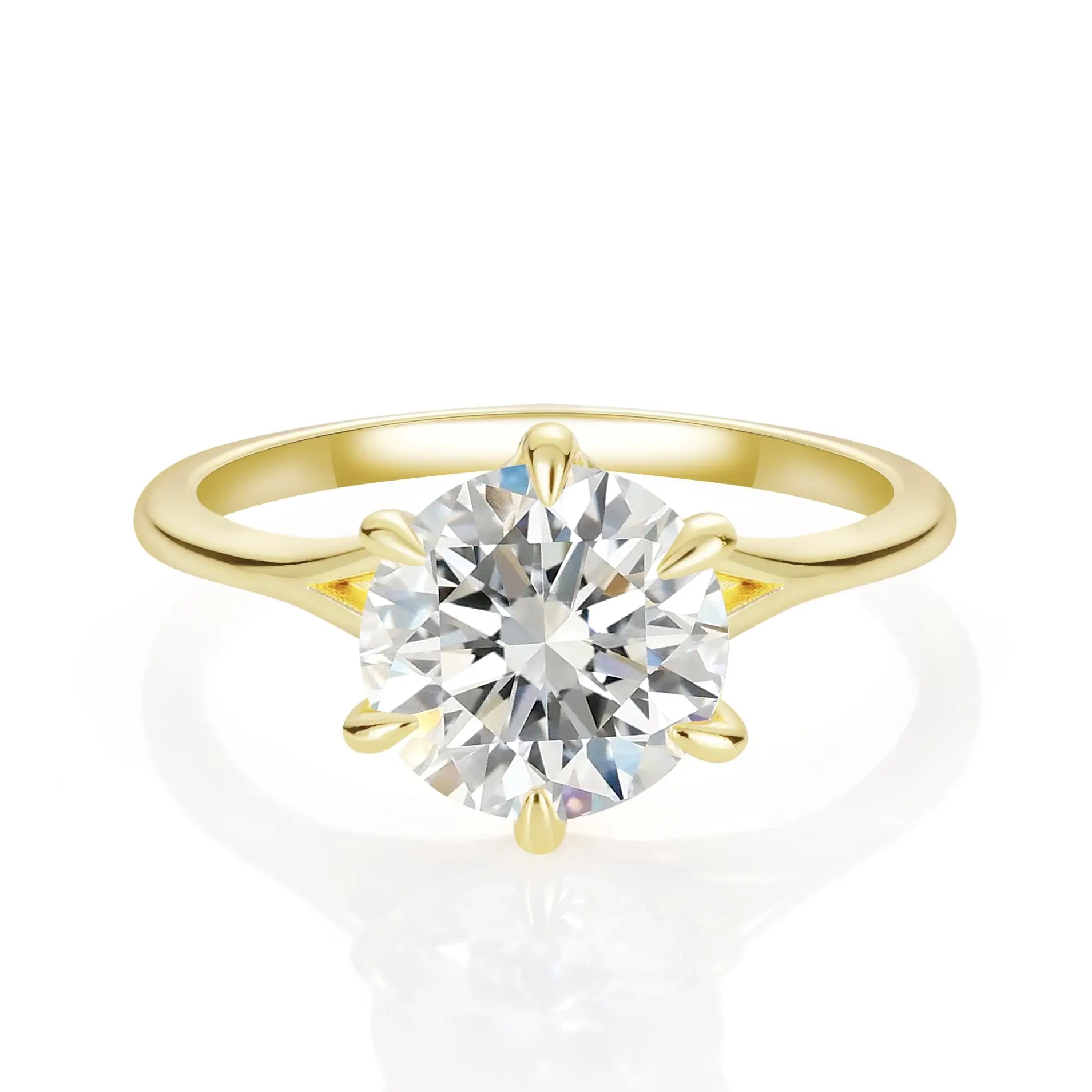 14K Gold Plated Solitaire Round Brillant Cut Moissanite Diamond Engagement Ring