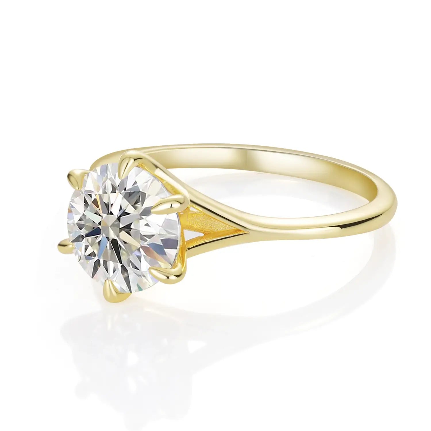 14K Gold Plated Solitaire Round Brillant Cut Moissanite Diamond Engagement Ring