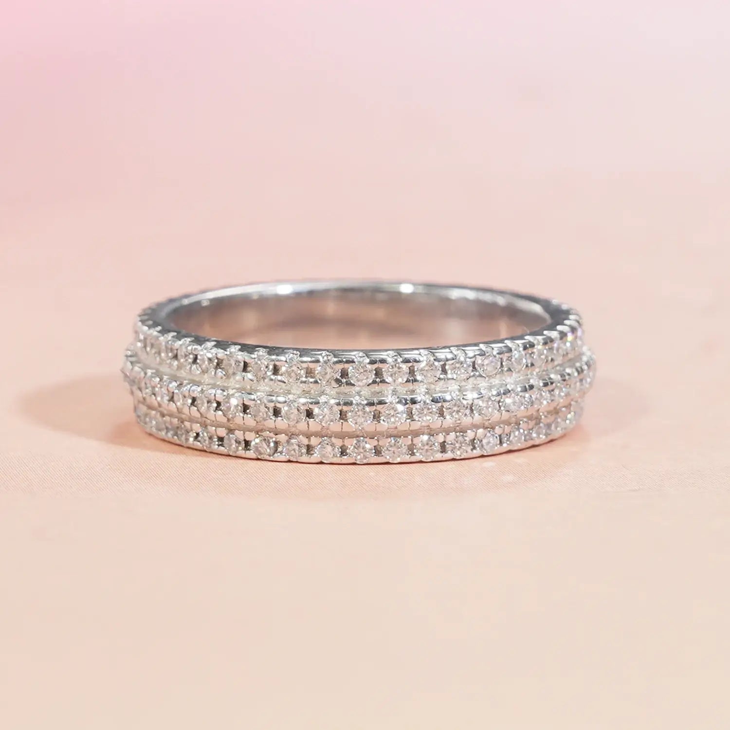 Three-Row Pavé Moissanite Diamond Wedding Band