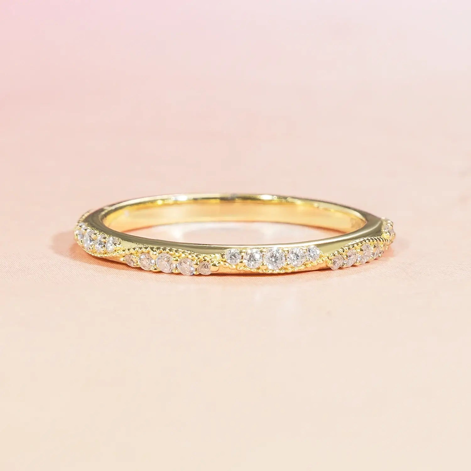 Round Cut Moissanite Wave Wedding Band Fashion Ring