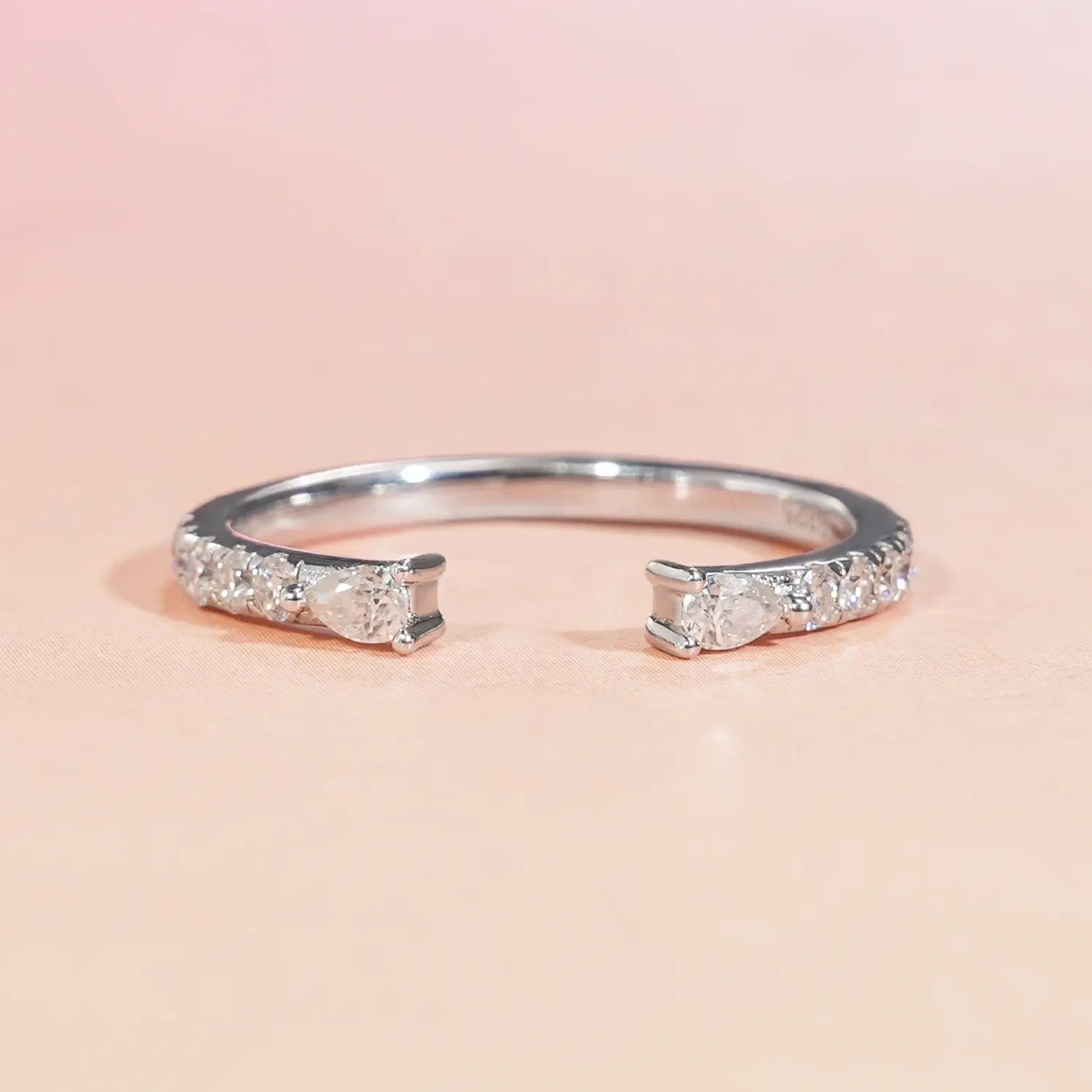 Sleek Design Stackable Moissanite Diamond Open Wedding Band