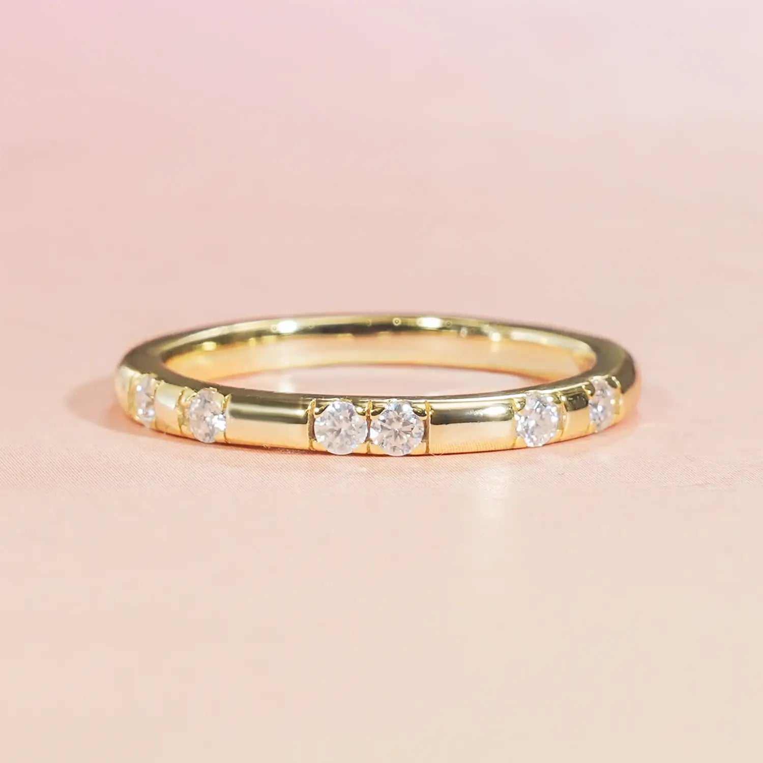 14k White Gold Plated Sporadically Set Moissanite Diamond Wedding Band