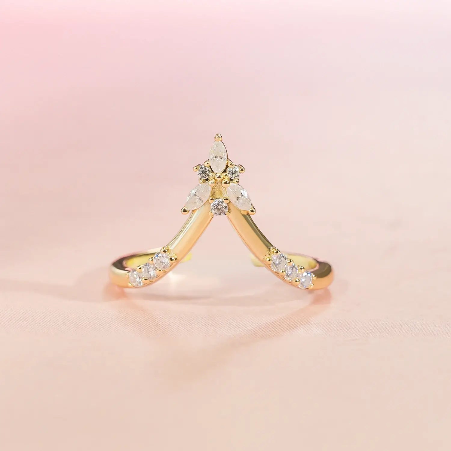 Deep Chevron V Nesting Marquise Cut Moissanite Wedding Band Open Stacking Ring