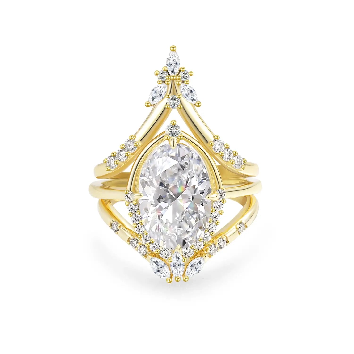 Unique Halo 3 CT Oval Cut Diamond Bridal Set 14K Gold Plated Moissanite Engagement Ring