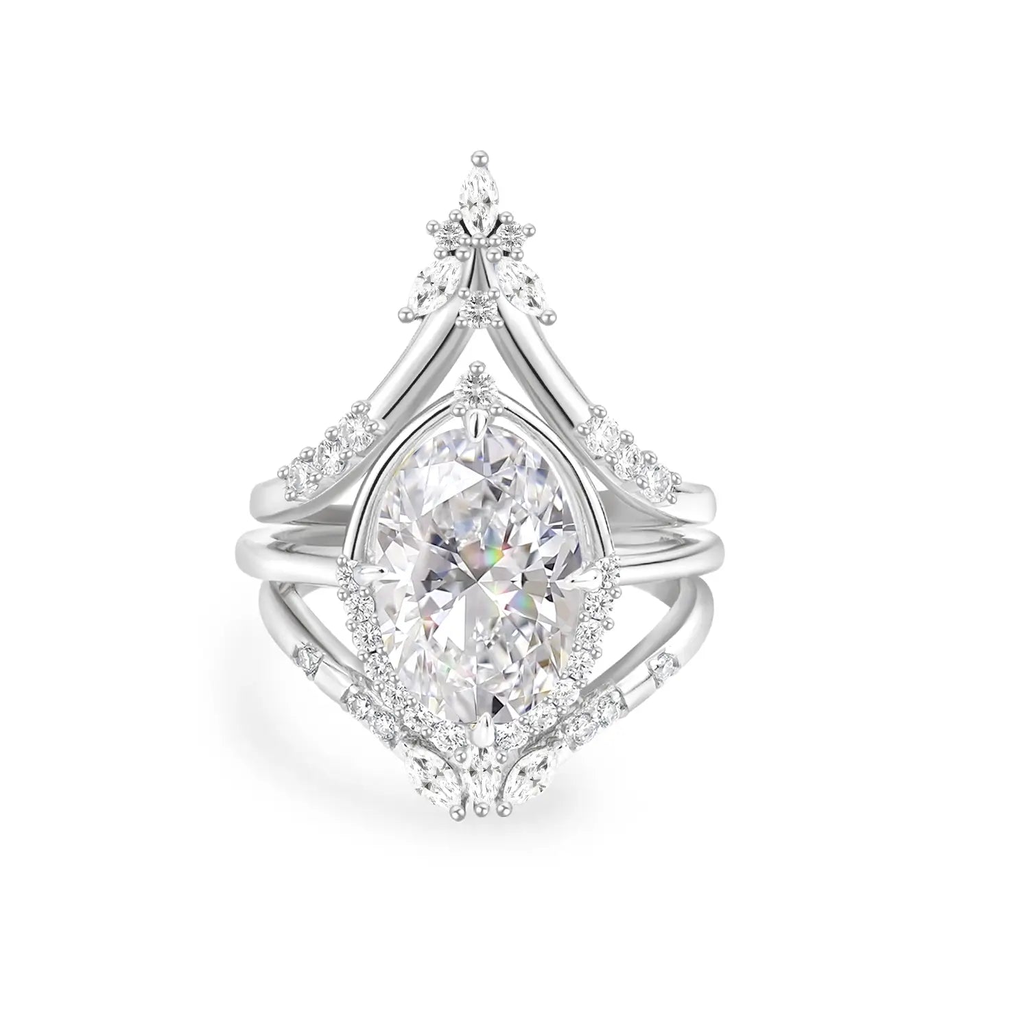 Unique Halo 3 CT Oval Cut Diamond Bridal Set 14K Gold Plated Moissanite Engagement Ring