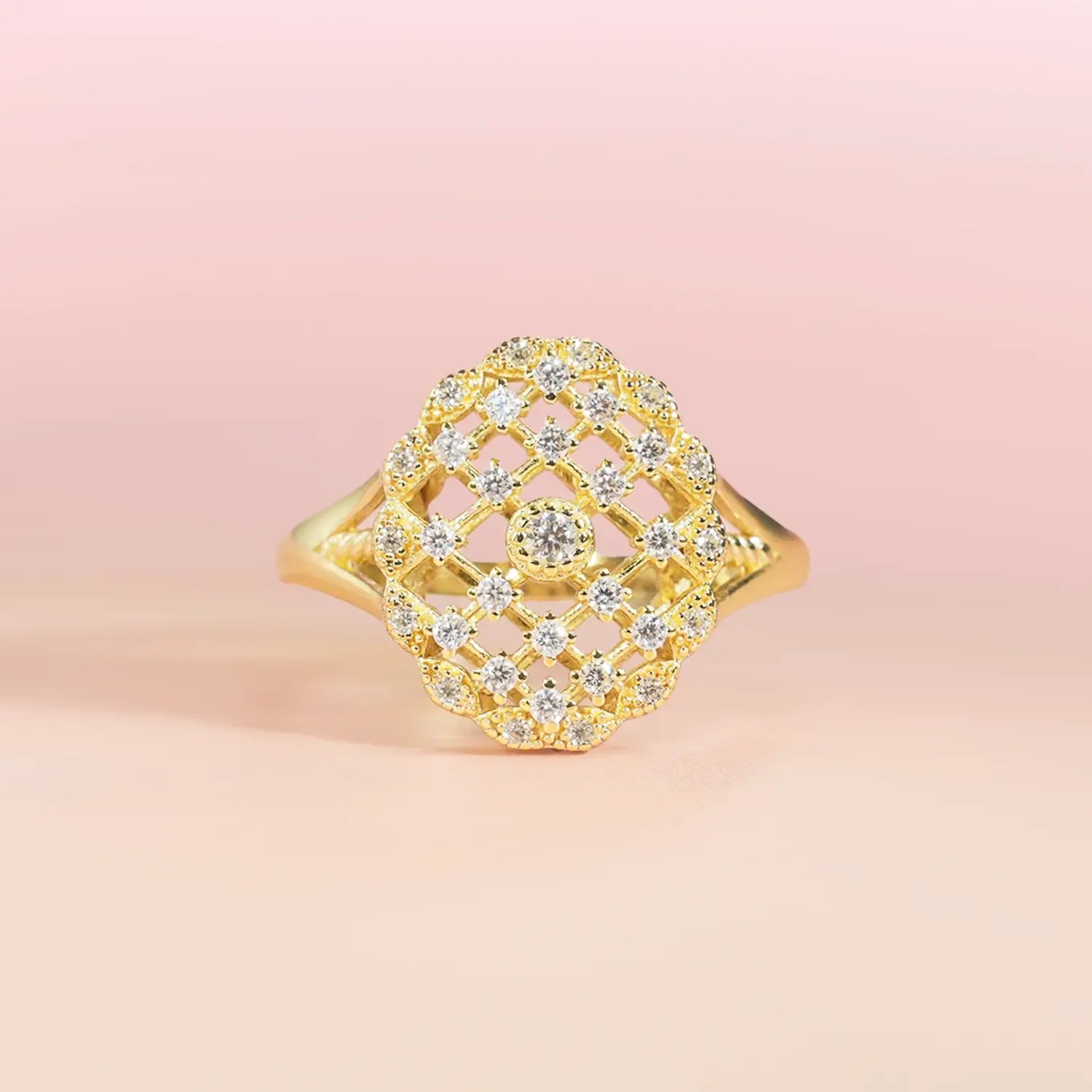 Vintage Style Milgrain Bubble Diamond Mesh Ring  Engagement Ring Split Shank Band