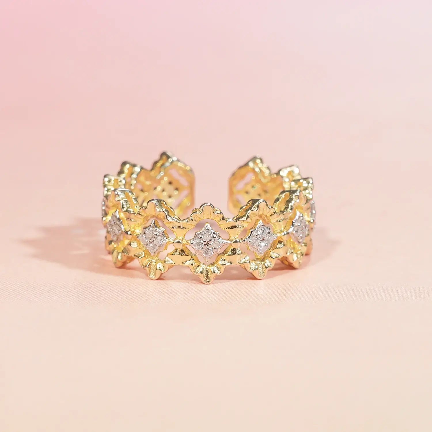 Buccellati Style Cluster Diamond Open Fashion Ring