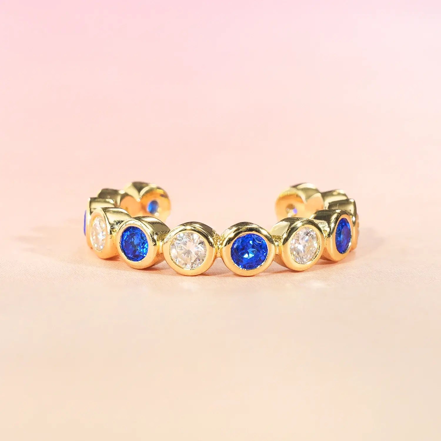 Bezel Setting Colored Moissanite Diamond Lab-Grown Gem Fashion Open Ring