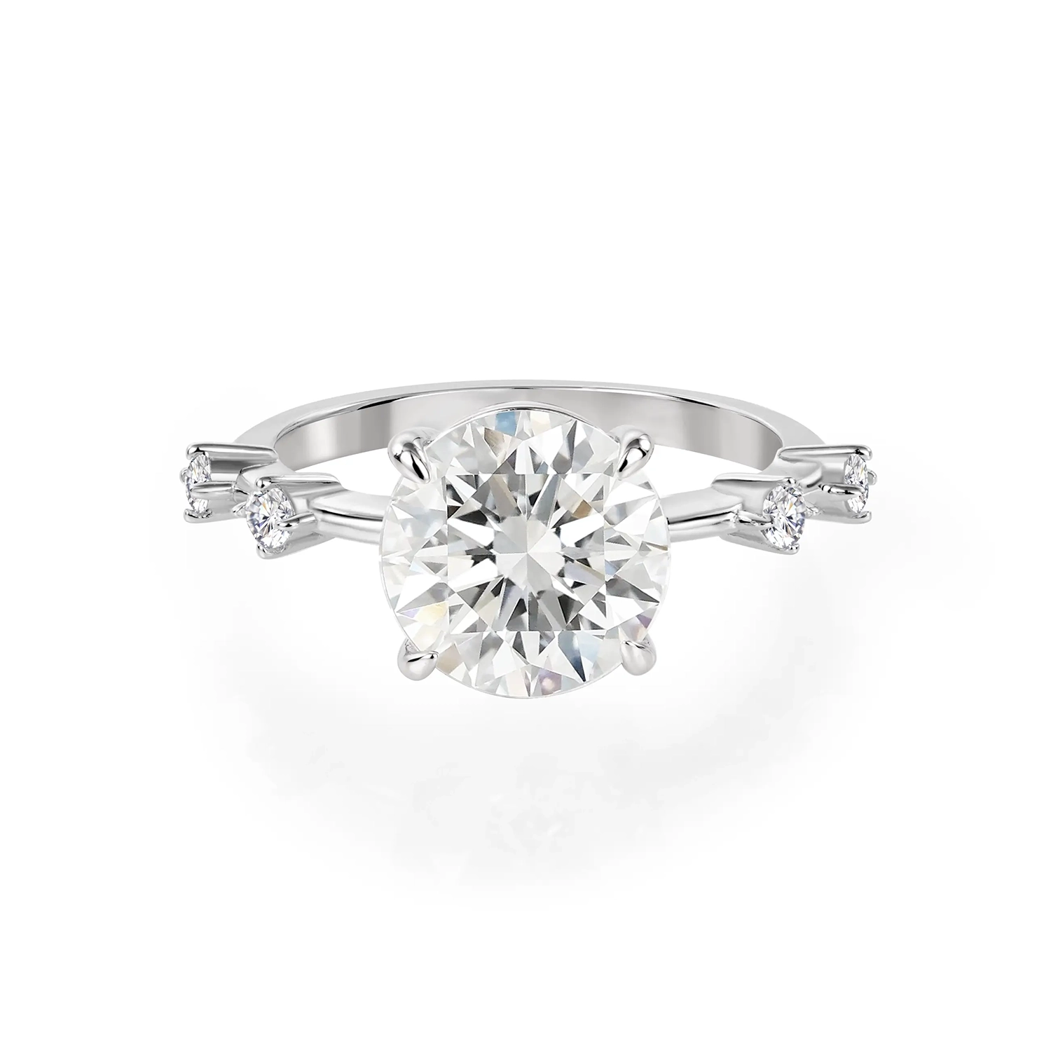 14K Gold Plated Round Cut Moissanite Engagement Ring Antique Distance Wedding Band