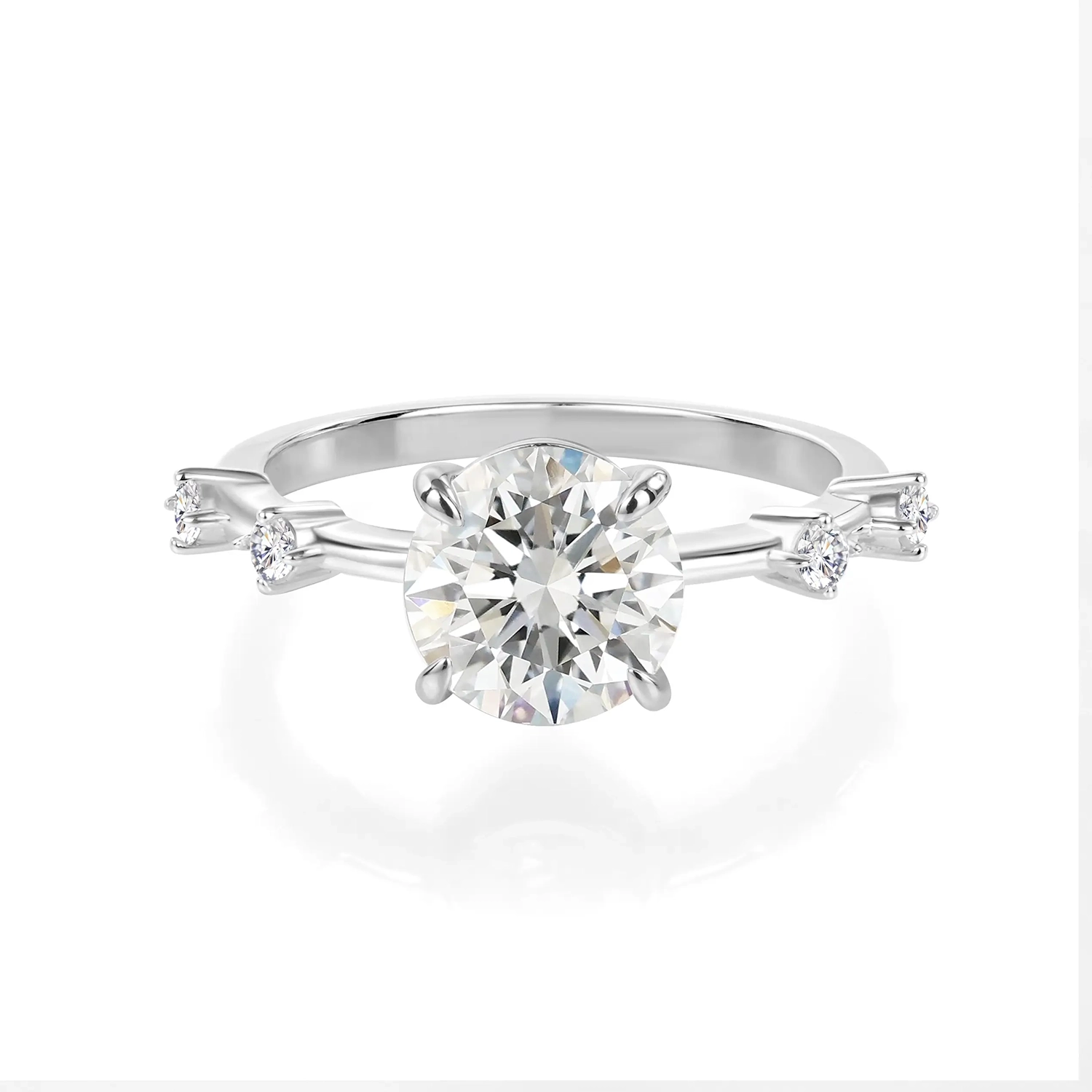 14K Gold Plated Round Cut Moissanite Engagement Ring Antique Distance Wedding Band