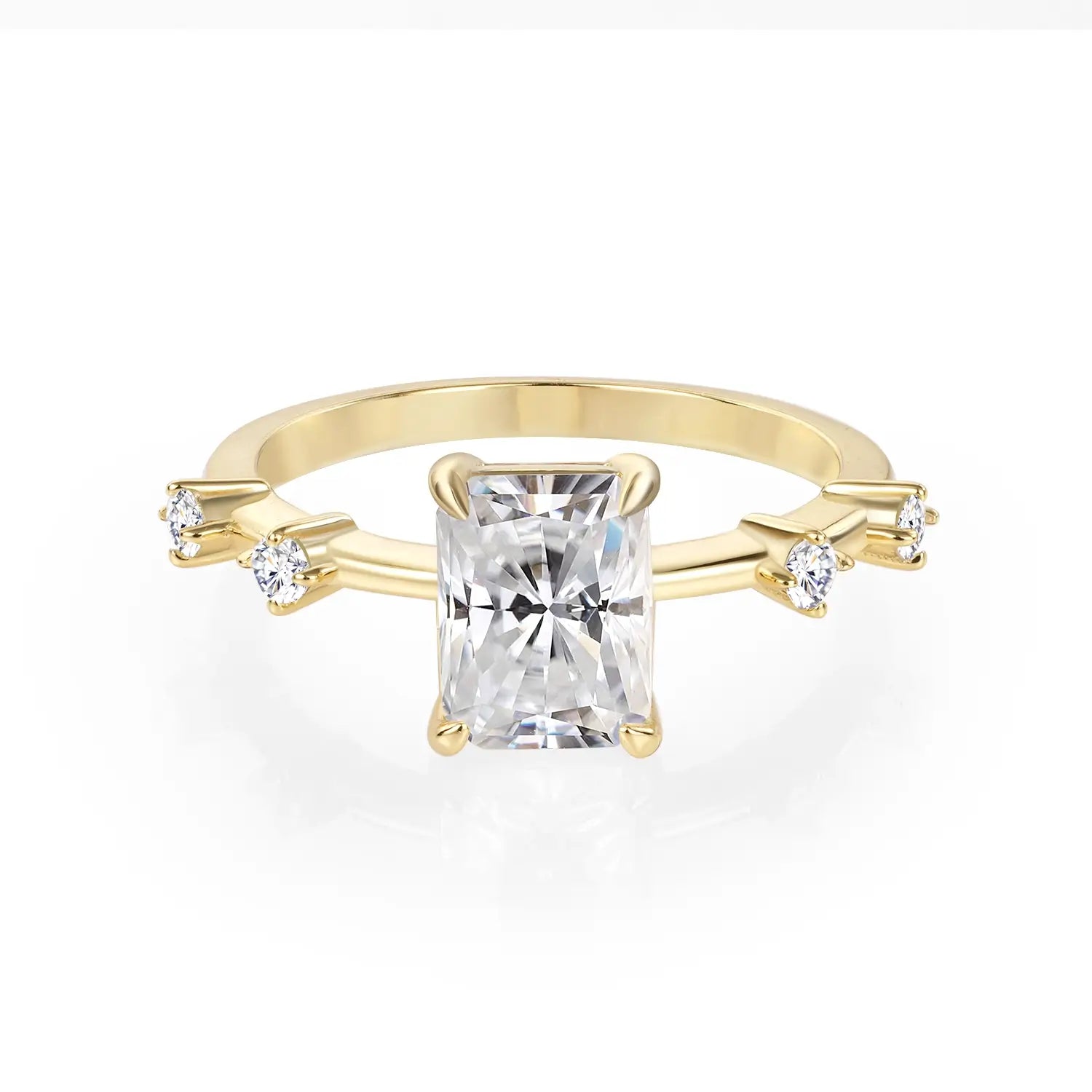 14K Gold Plated Radiant Cut Moissanite Engagement Ring Antique Distance Wedding Band