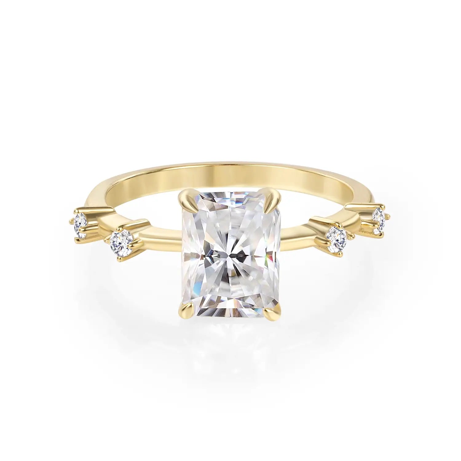 14K Gold Plated Radiant Cut Moissanite Engagement Ring Antique Distance Wedding Band